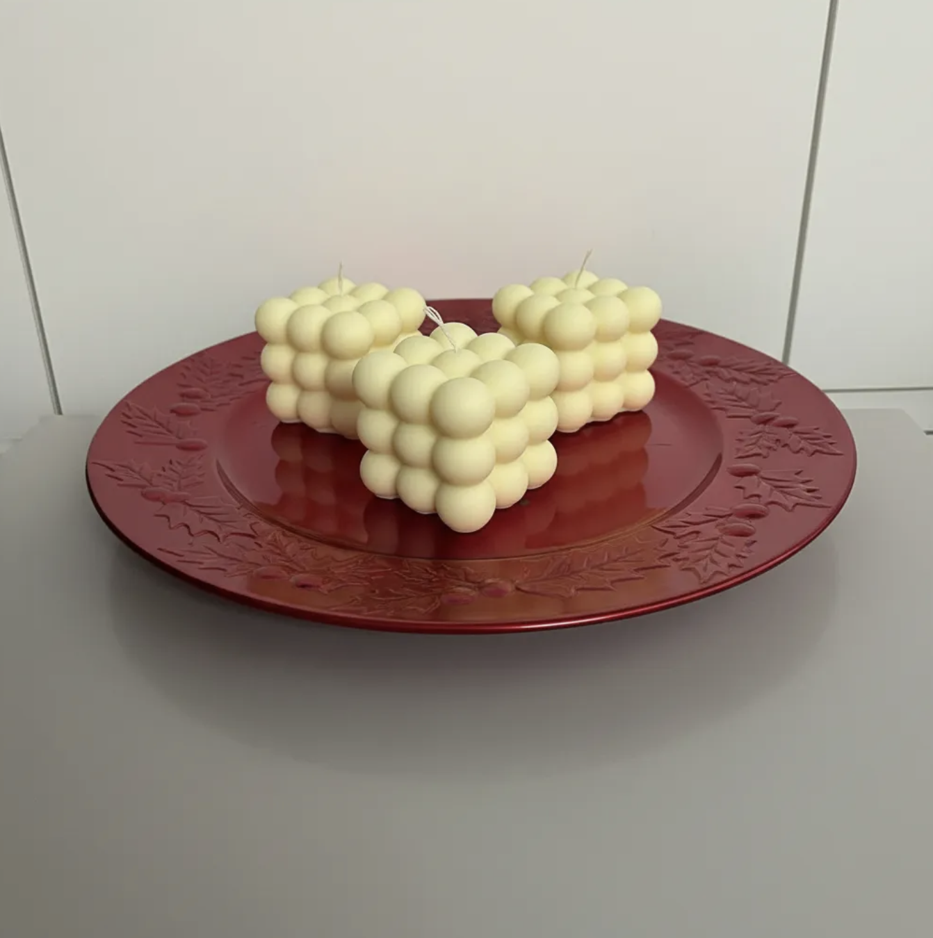 Set 3 velas Burbujas geometricas adorno moderno 6 cm-8