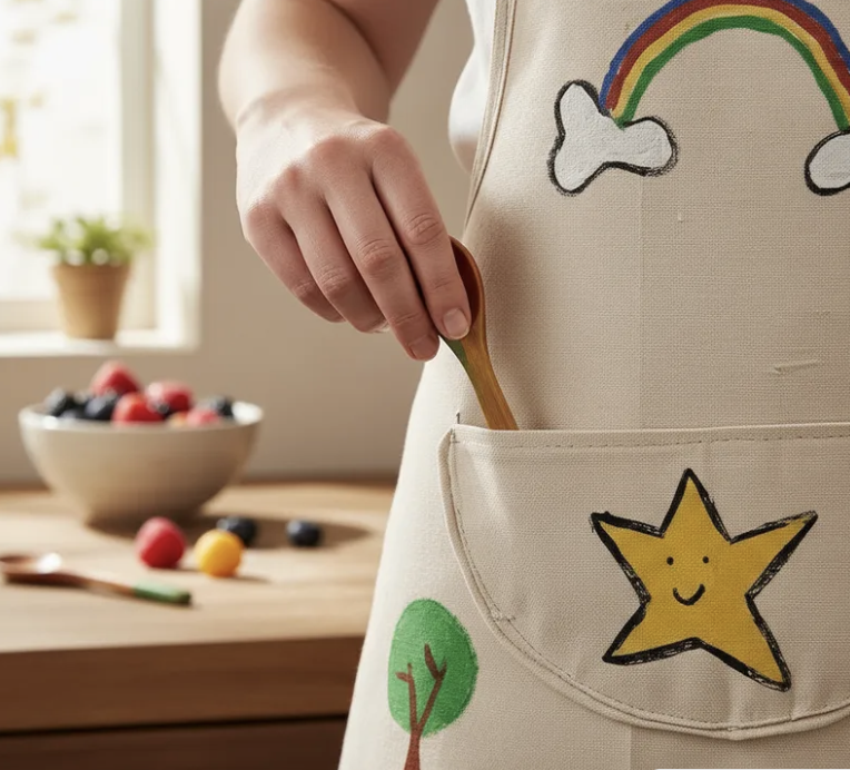 Delantal cocina niño pintado a mano 100 algodón talla única 3 a 7 años-3