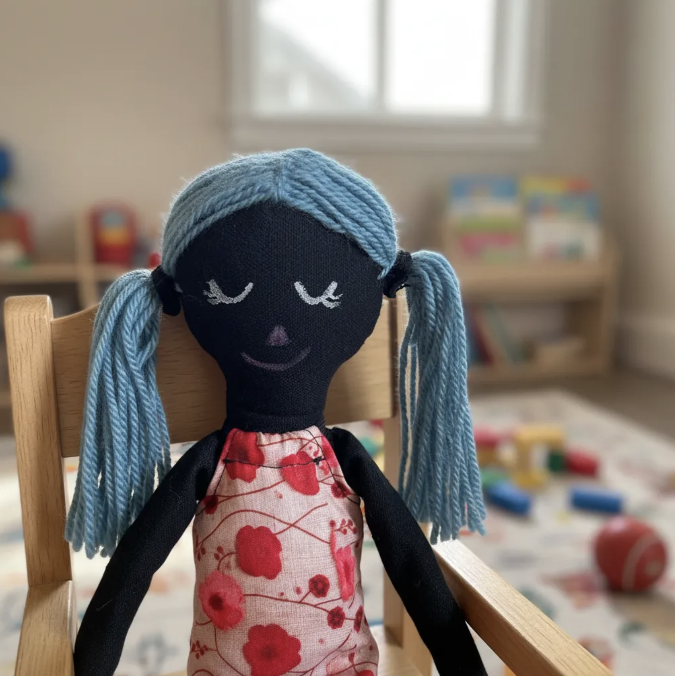 Mi primera muñeca color María Waldorf-Montessori Inclusión lona relleno antialérgico pintada a mano-3