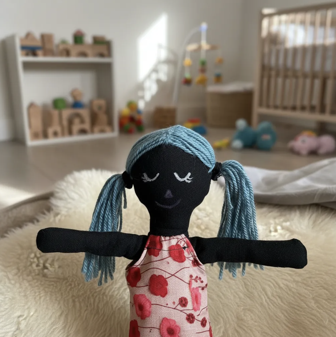 Mi primera muñeca color María Waldorf-Montessori Inclusión lona relleno antialérgico pintada a mano-4