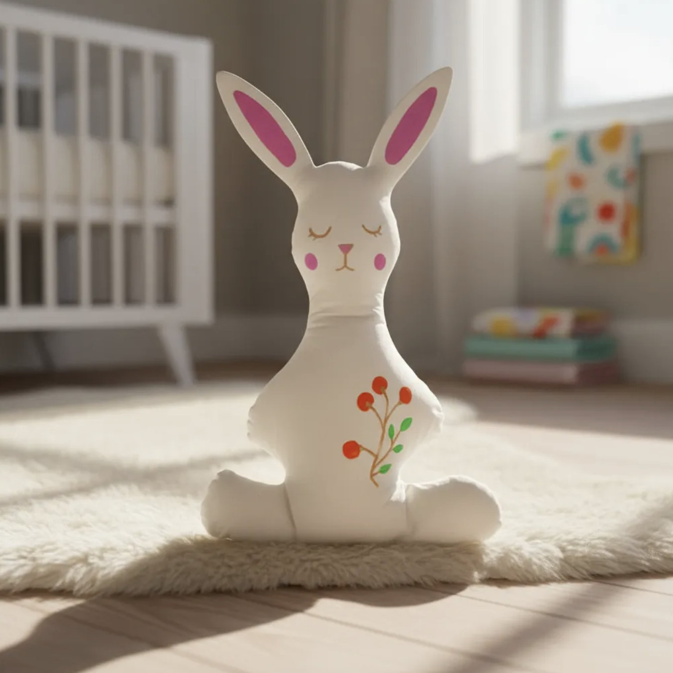 Conejo de apego peluche pintado en 100% algodón relleno antialérgico Montessori 32 cm-3