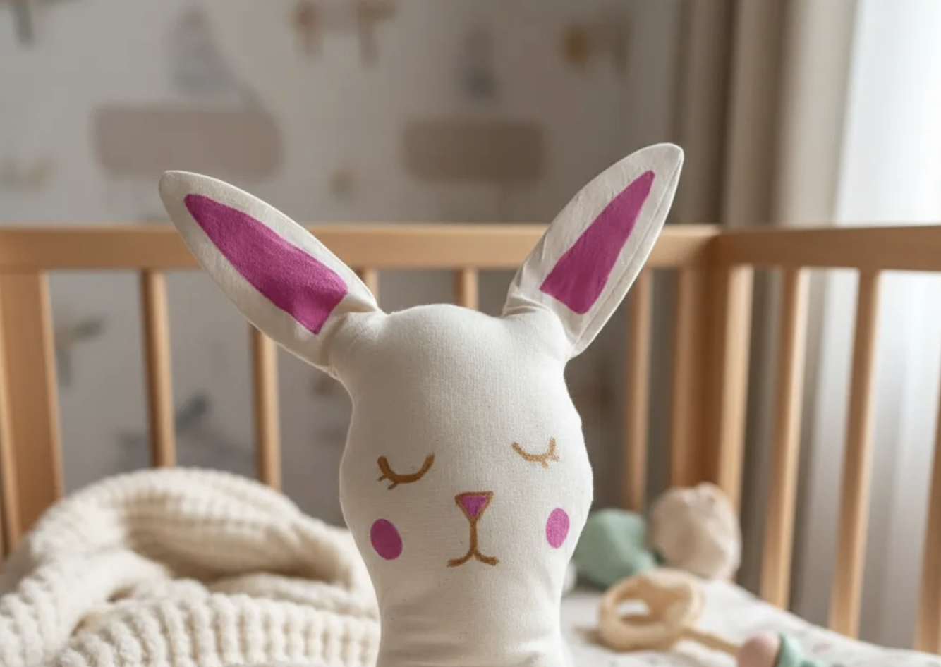 Conejo de apego peluche pintado en 100% algodón relleno antialérgico Montessori 32 cm-4