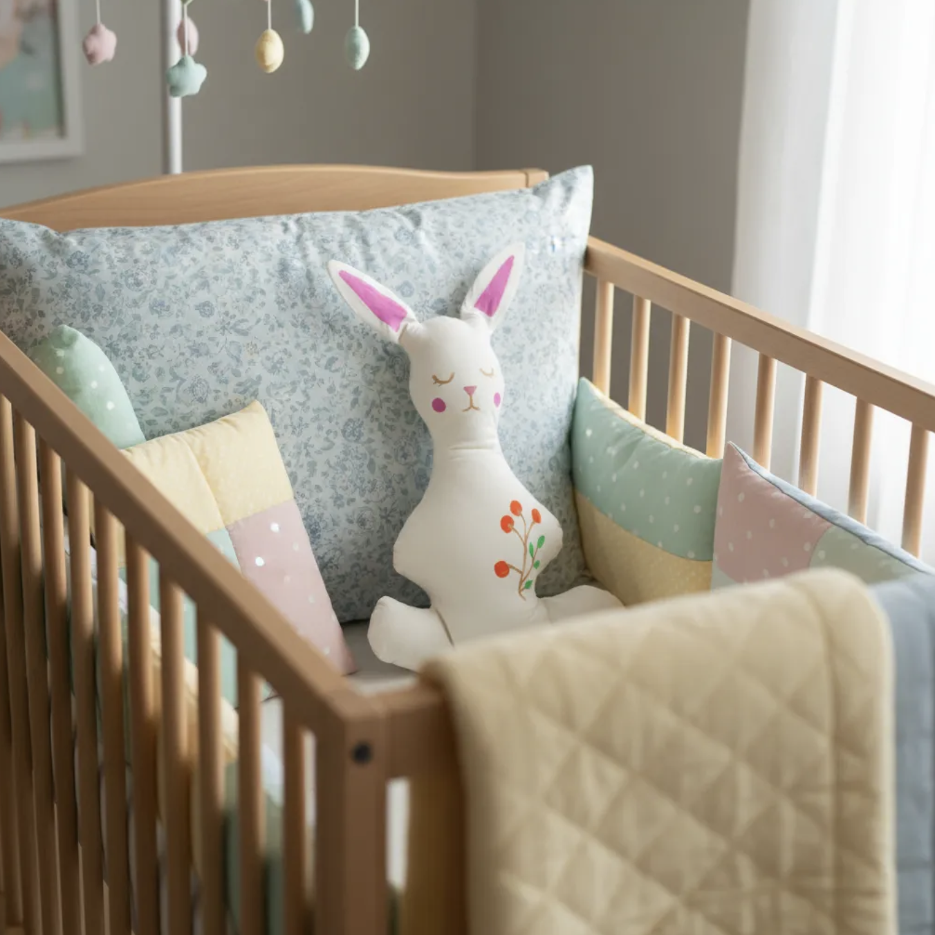 Conejo de apego peluche pintado en 100% algodón relleno antialérgico Montessori 32 cm-5