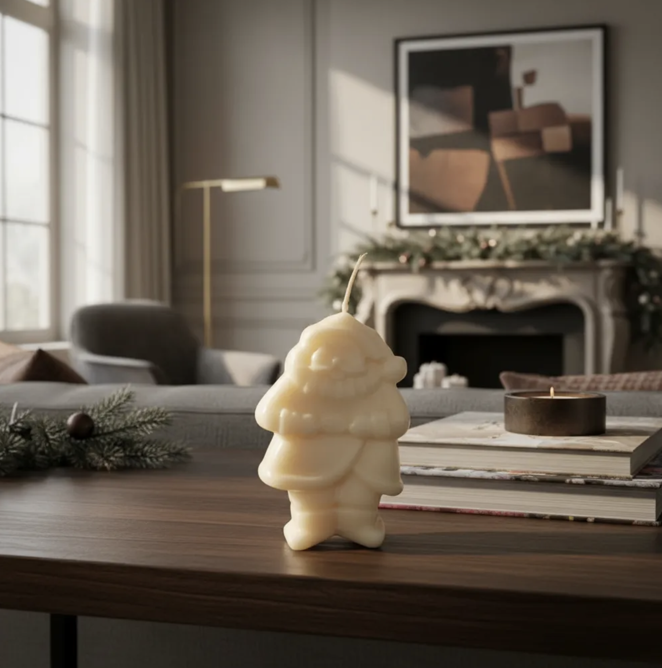 Pack 3 Velas de soja decoración con 2 viejitos pascueros y mono de nieve 8 Cm-2