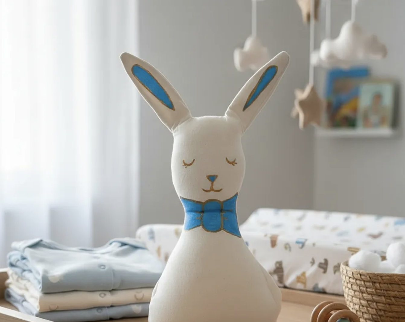 Conejo de apego pintado a mano en 100% algodón relleno antialérgico Montessori 32 cm-2