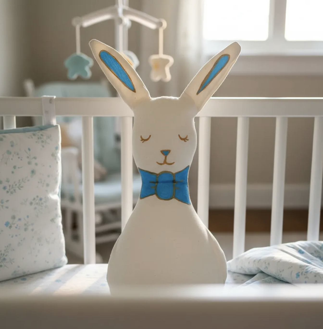 Conejo de apego pintado a mano en 100% algodón relleno antialérgico Montessori 32 cm-4