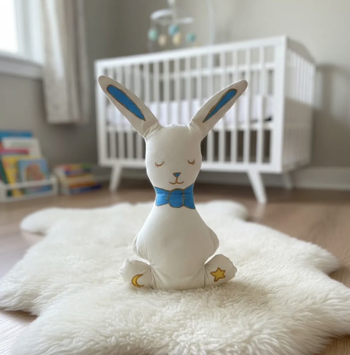 Conejo de apego pintado a mano en 100% algodón relleno antialérgico Montessori 32 cm-5