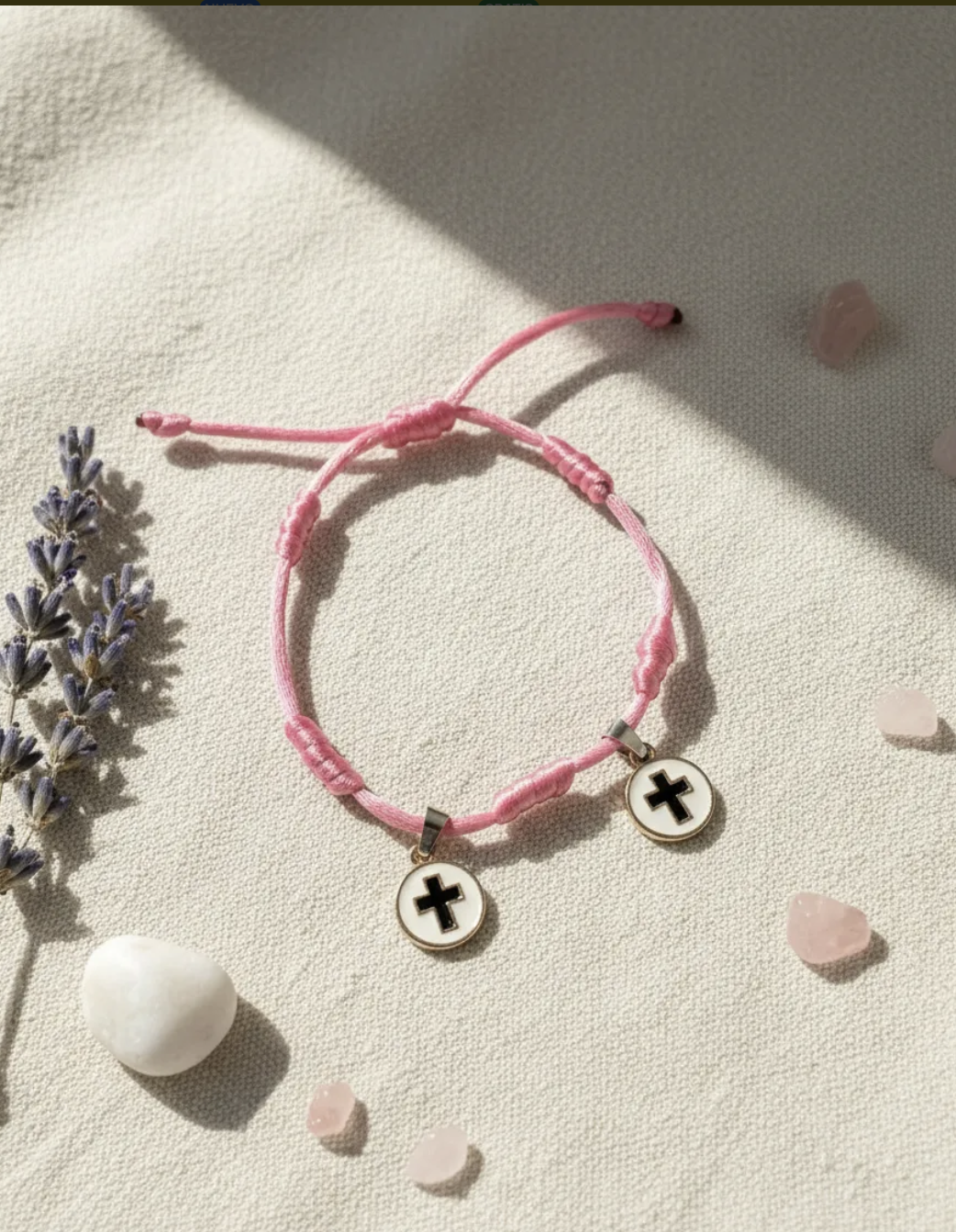 Pulsera niña rosa con dijes de cruz esmaltada-6