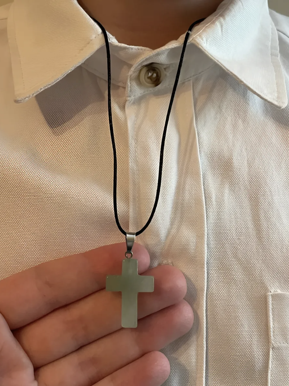 Collar cruz de piedra aventurina para niños ajustable-5