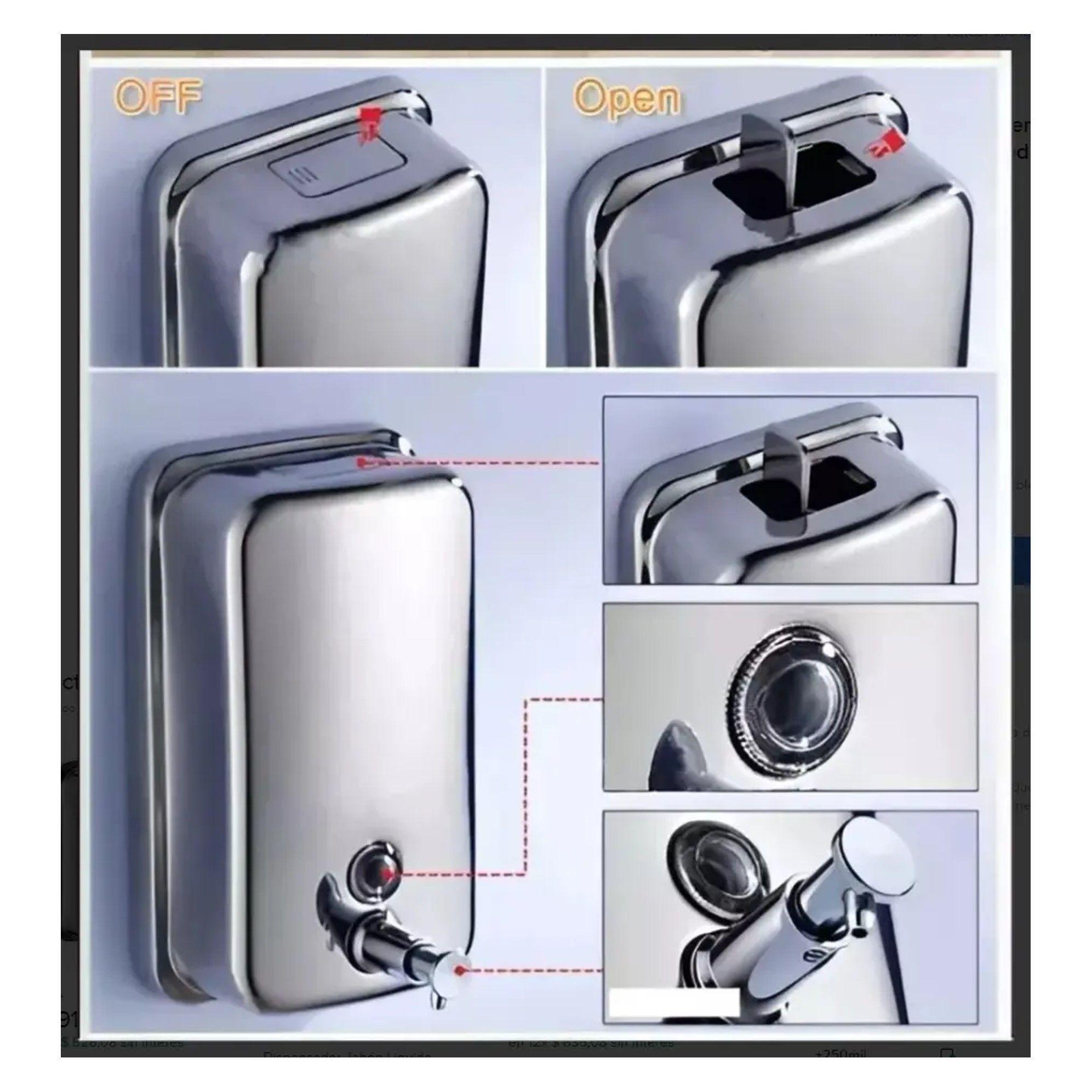 DISPENSADOR JABON ACERO INOXIDABLE 800ML DE PARED-4