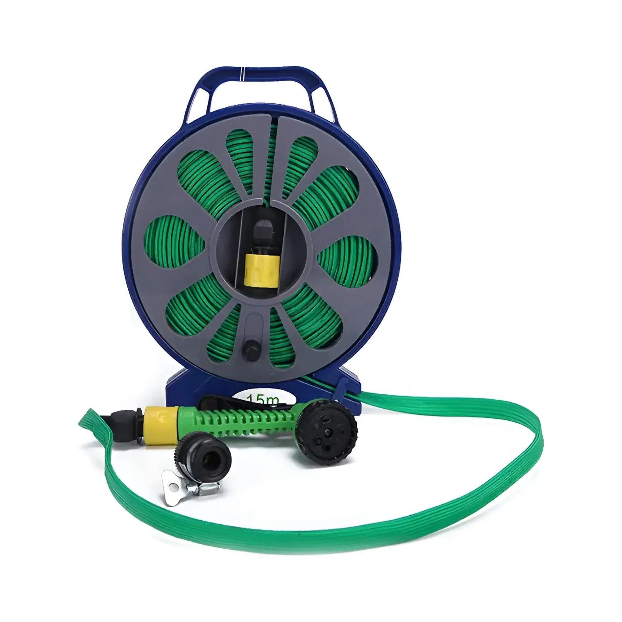 Manguera De Jardin Retractil 15mts Carrete Y Pulverizador 7 Modos-0