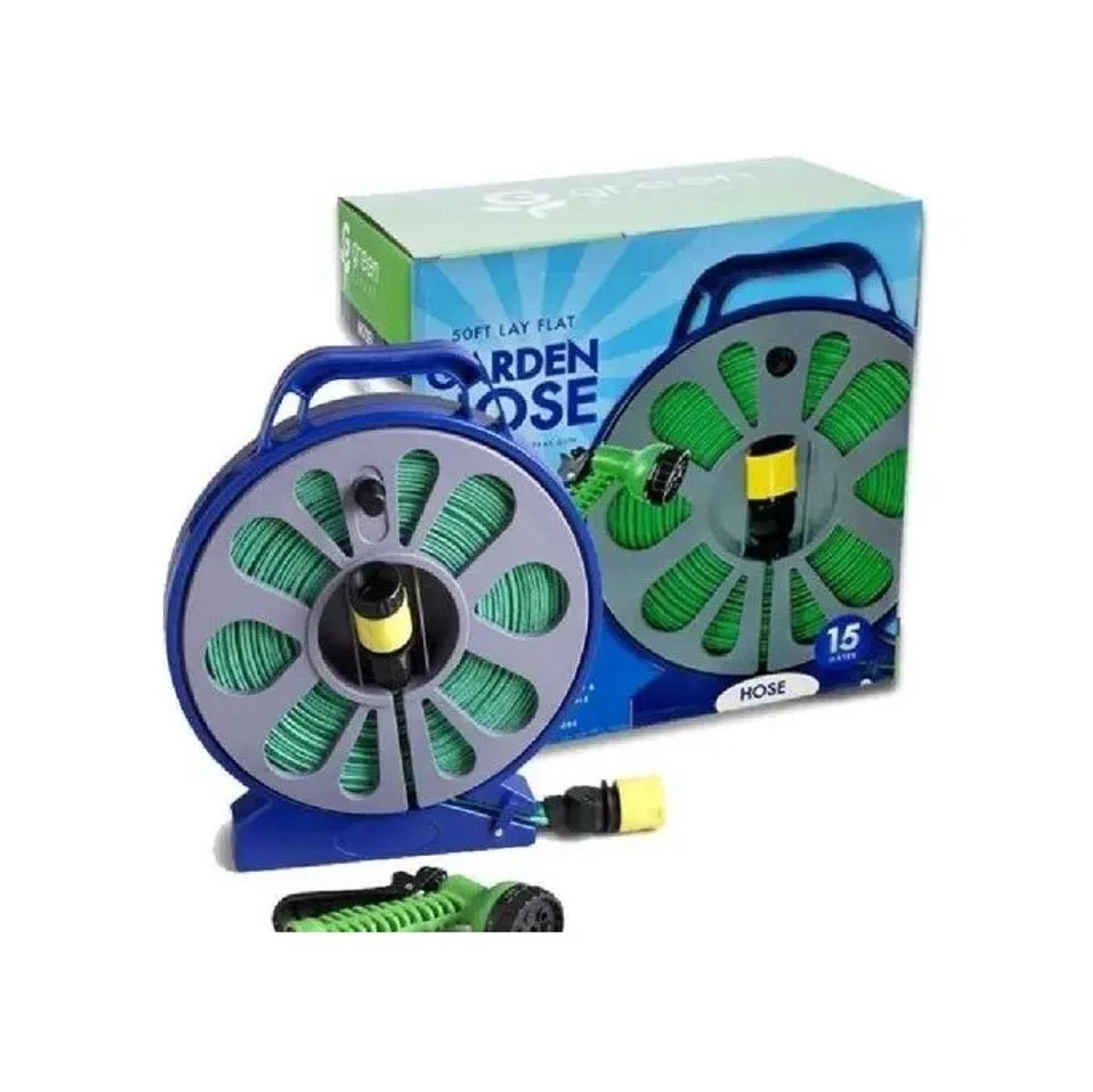Manguera De Jardin Retractil 15mts Carrete Y Pulverizador 7 Modos-1