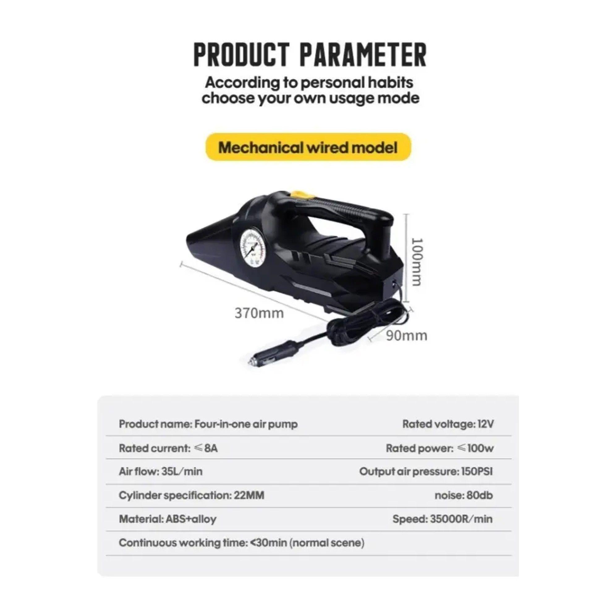 ASPIRADORA AUTOMOVIL 12V 100W COMPRESOR INFLADOR LED 4 EN 1-3
