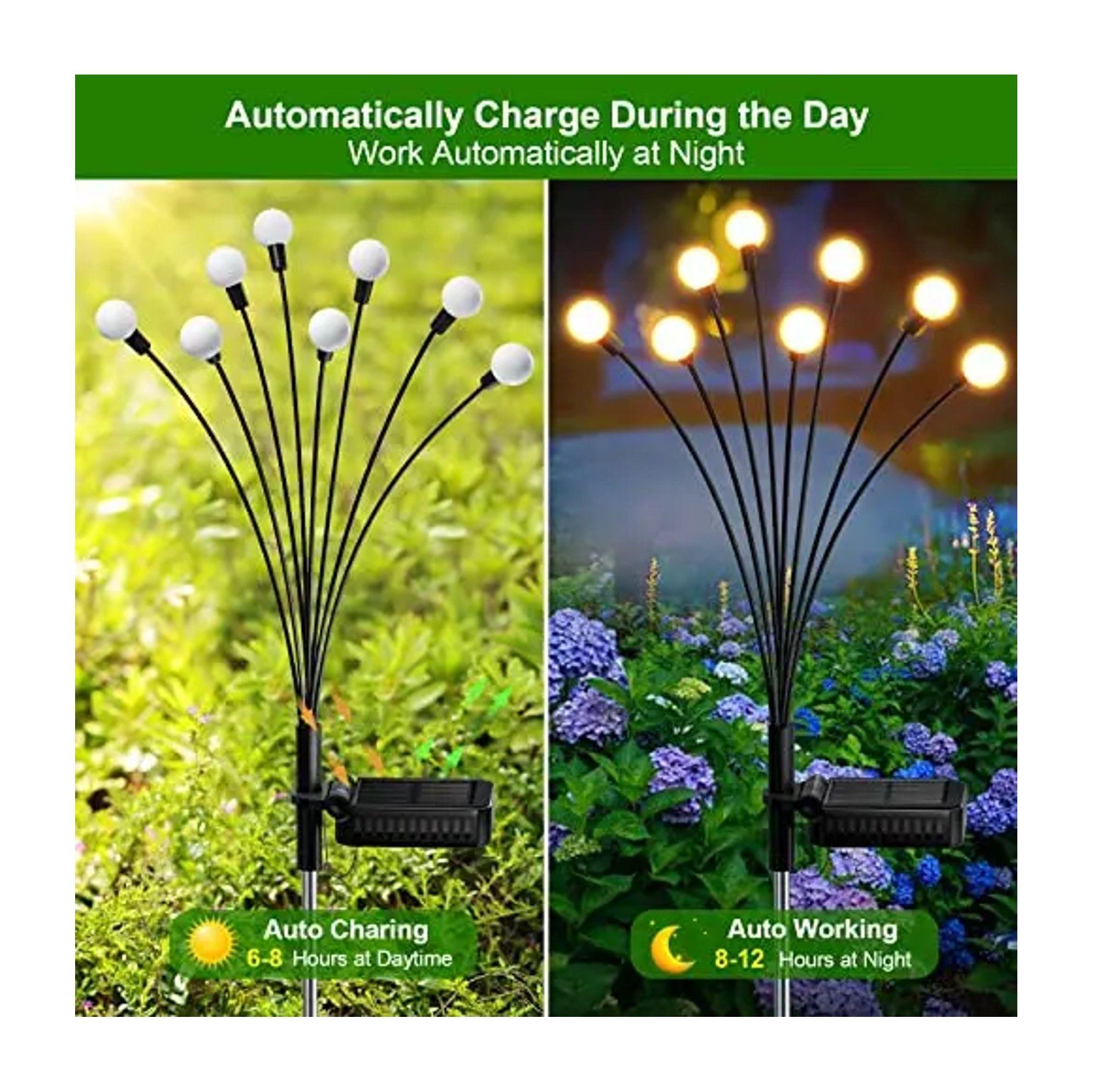 Pack x2 Luces Led Carga Solar Para Jardin Estacas Luciernagas-3