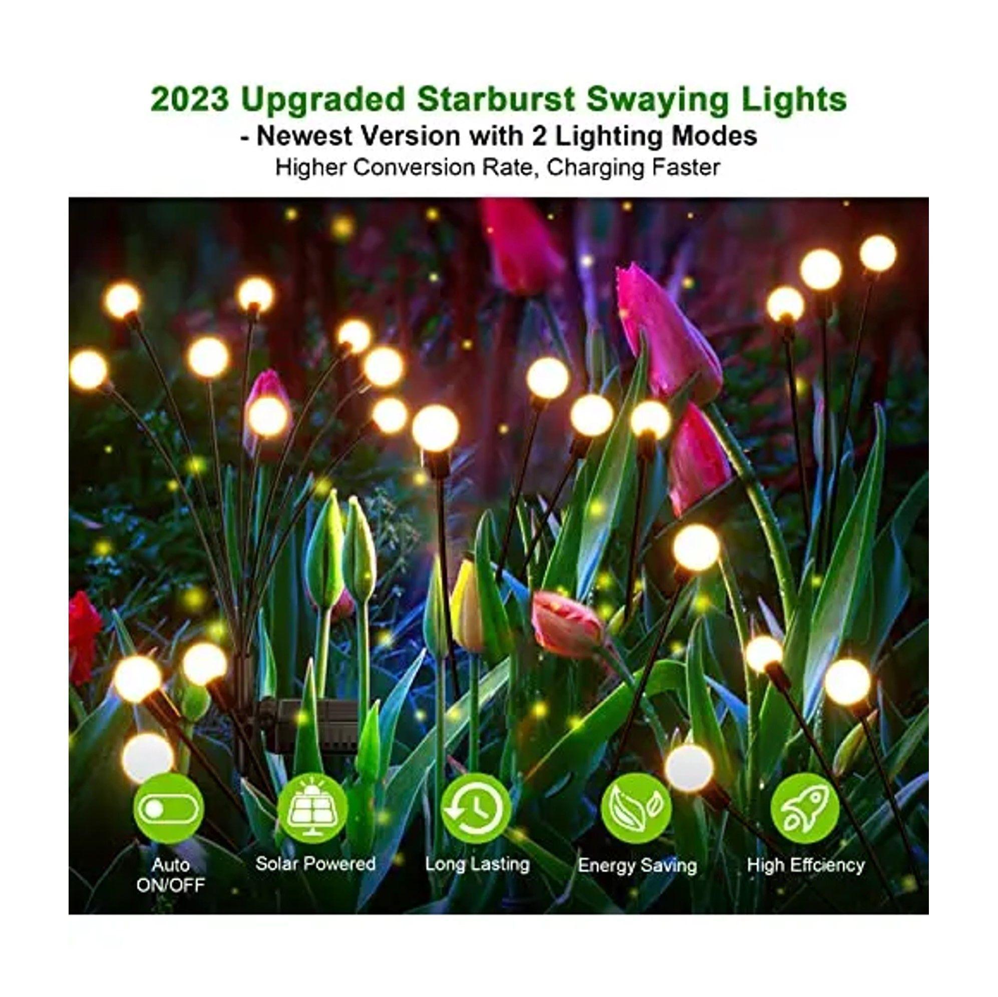 Pack x2 Luces Led Carga Solar Para Jardin Estacas Luciernagas-6