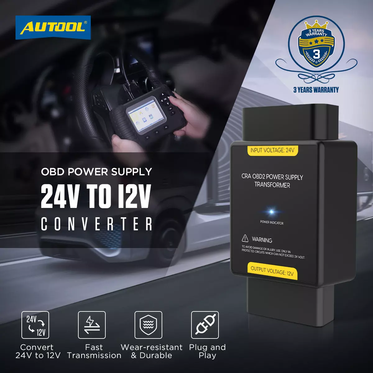 Adaptador OBD2 Fuente de alimentación de 24v a 12v-2
