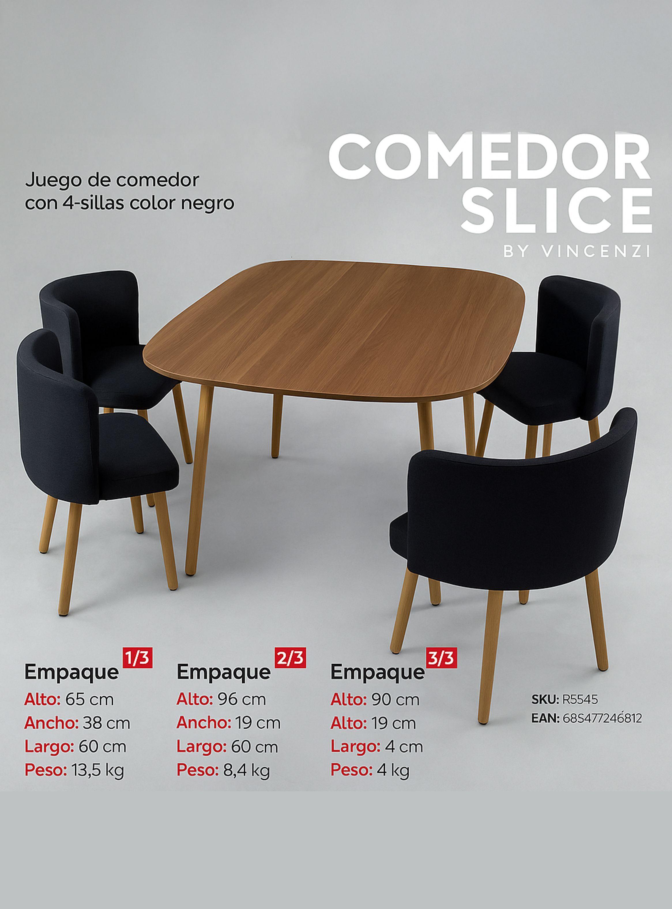 Juego de Comedor con 4 sillas Negro Vincenzi-5