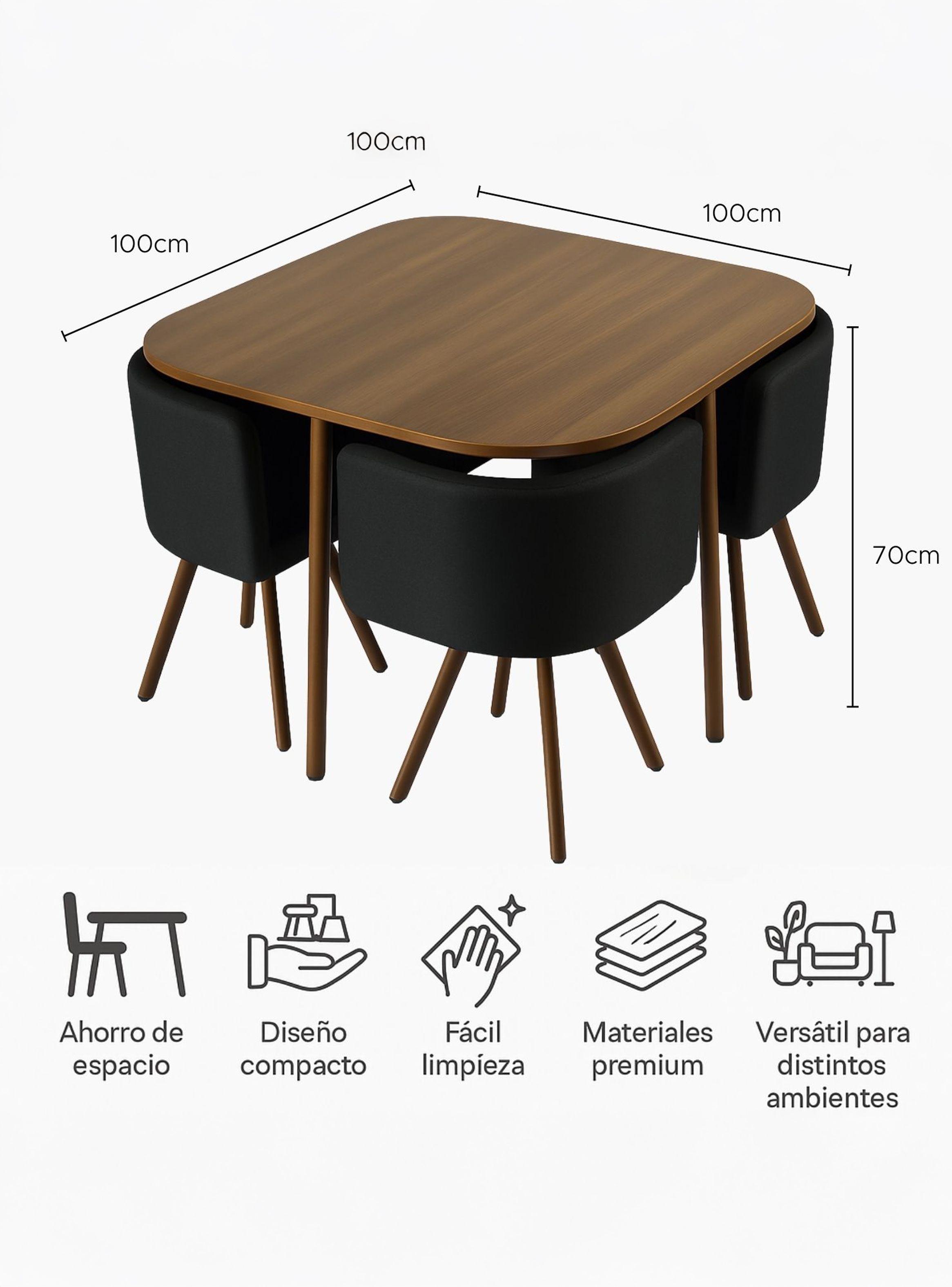 Juego de Comedor con 4 sillas Negro Vincenzi-3