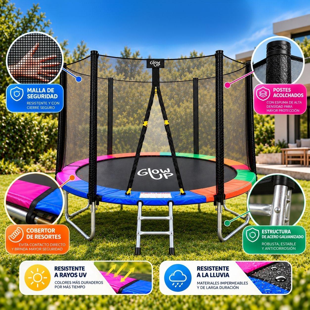 Cama Elástica 14ft 4,27 mts GlowUp con Malla seguridad + Escalera-3