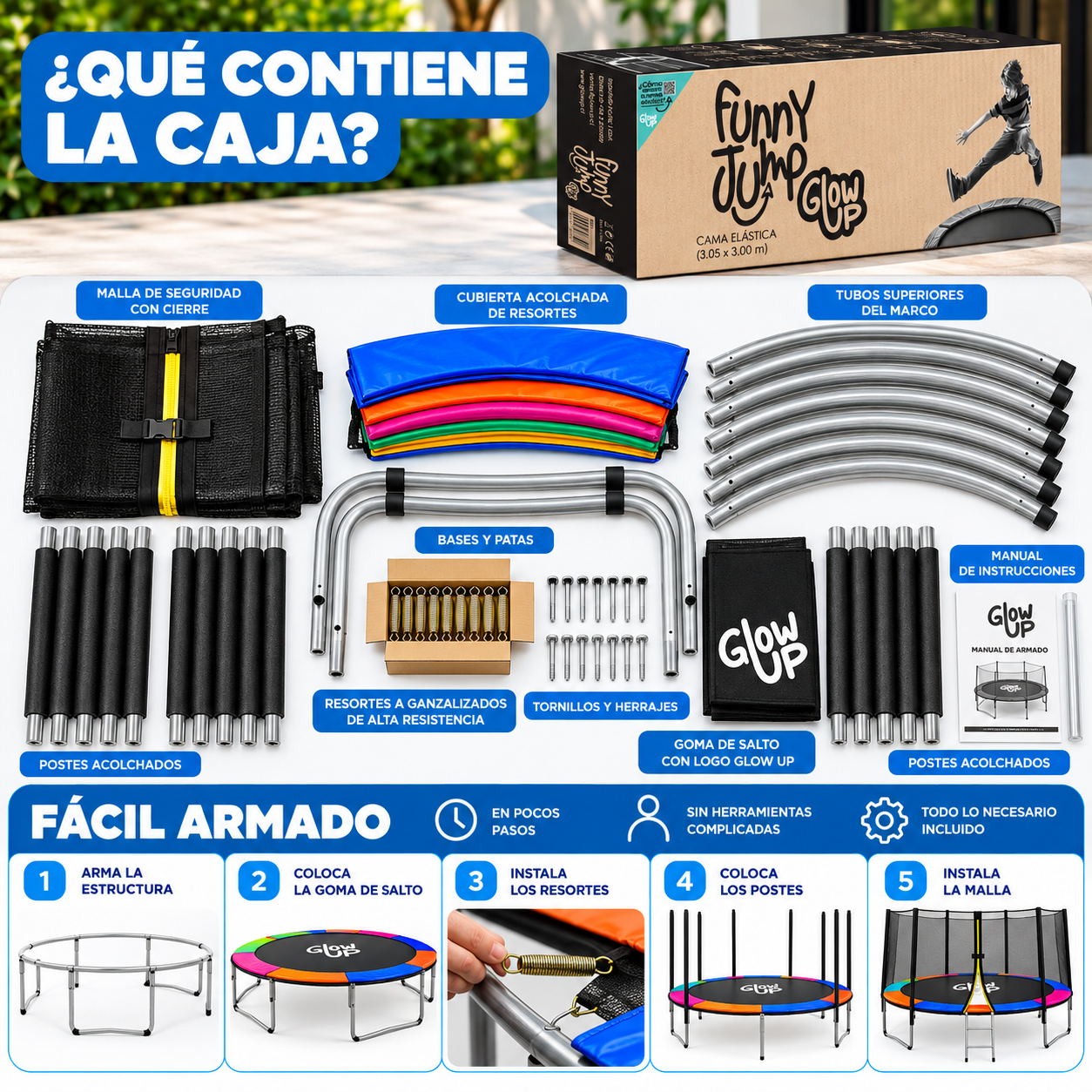 Cama Elástica 14ft 4,27 mts GlowUp con Malla seguridad + Escalera-5