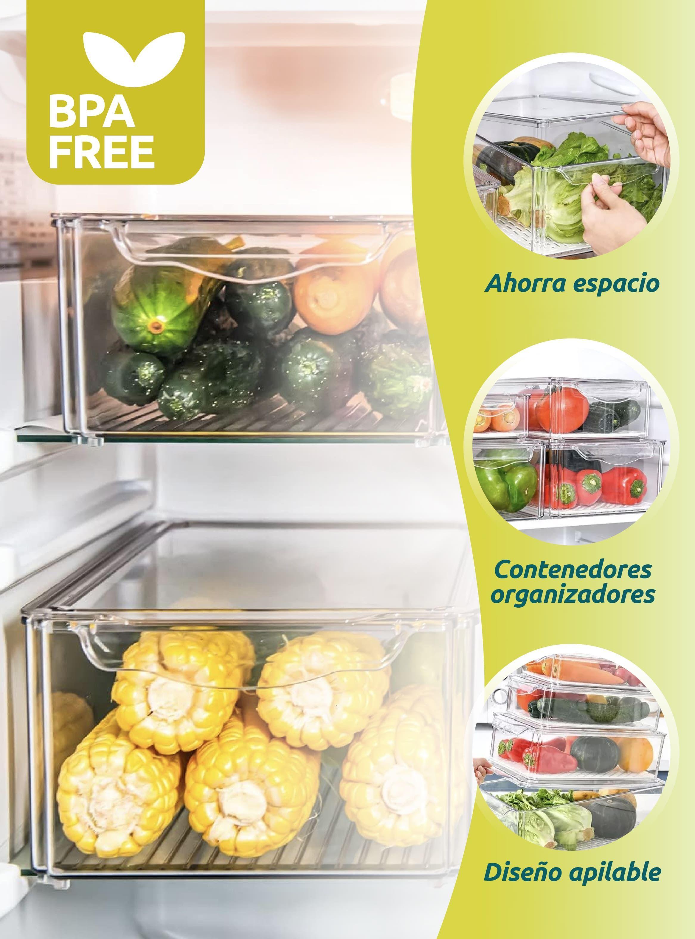 Pack De 4 Organizadores Contenedores Con Tapa Refrigerador-3