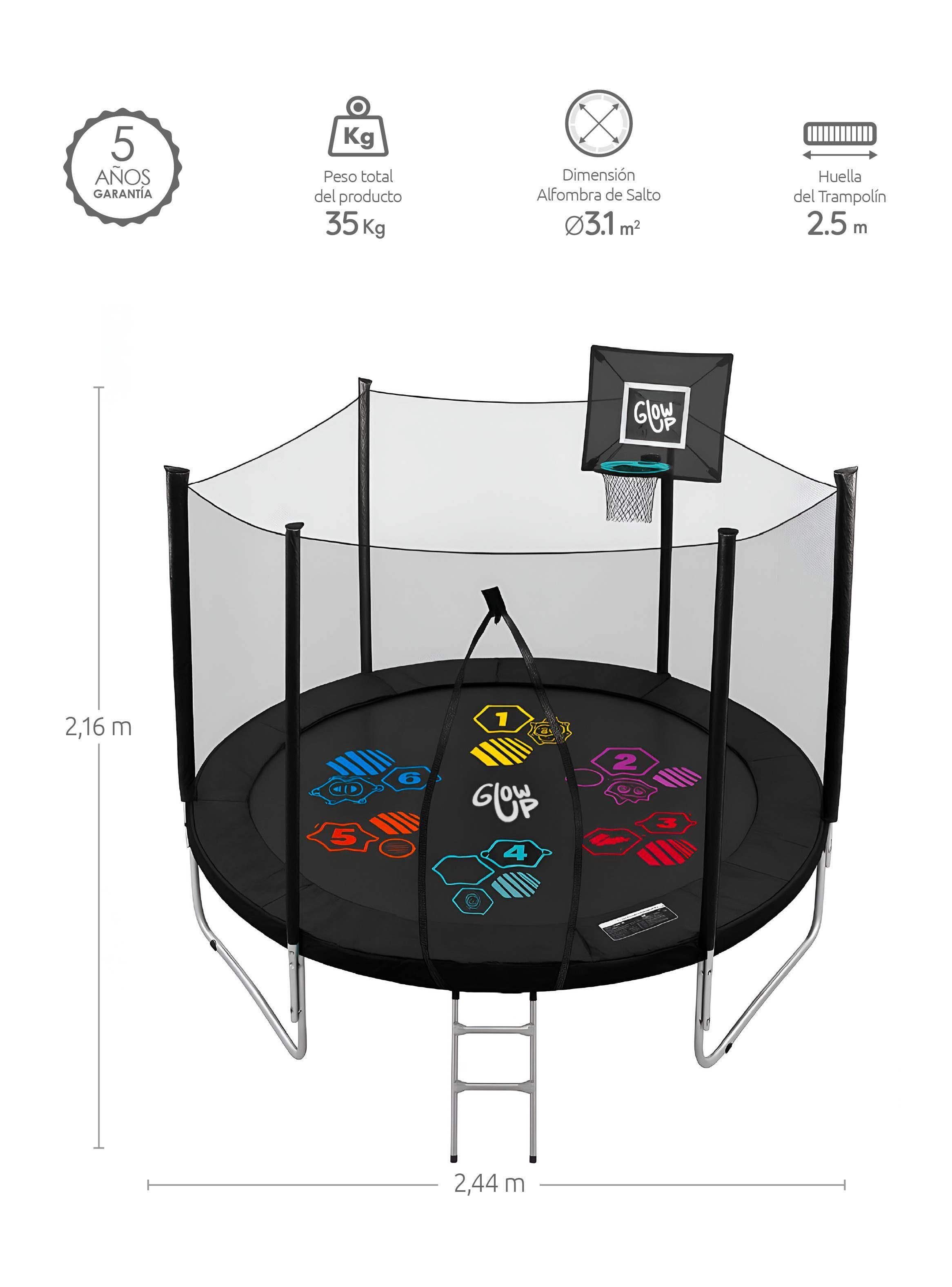 Cama Elástica 8ft 2.44 mts GlowUp Limited Edition Juegos de agua Malla y Escalera-1