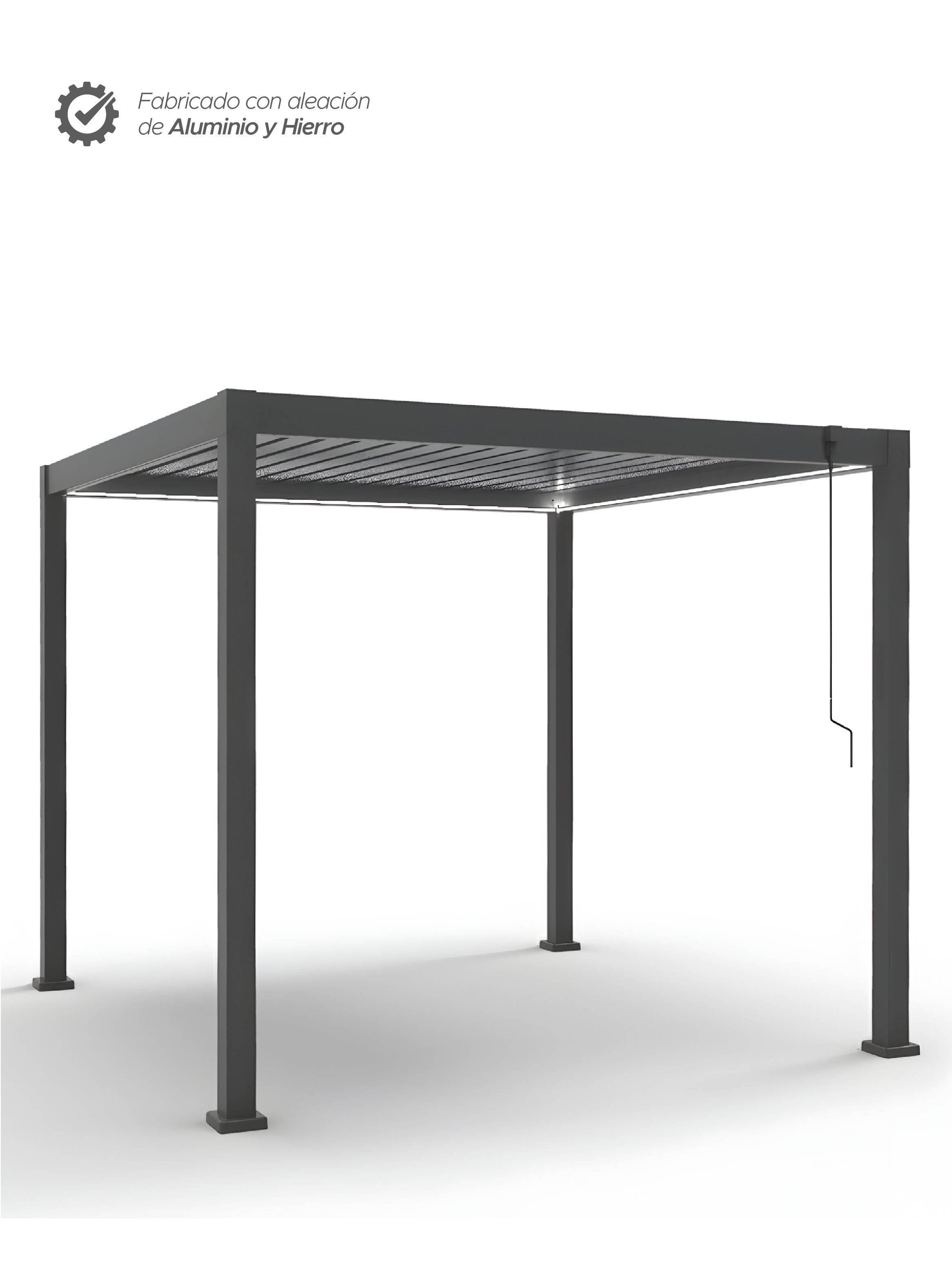 Pérgola Bioclimática 3x3 mts Arcadia Luz Led Solar Vincenzi-2