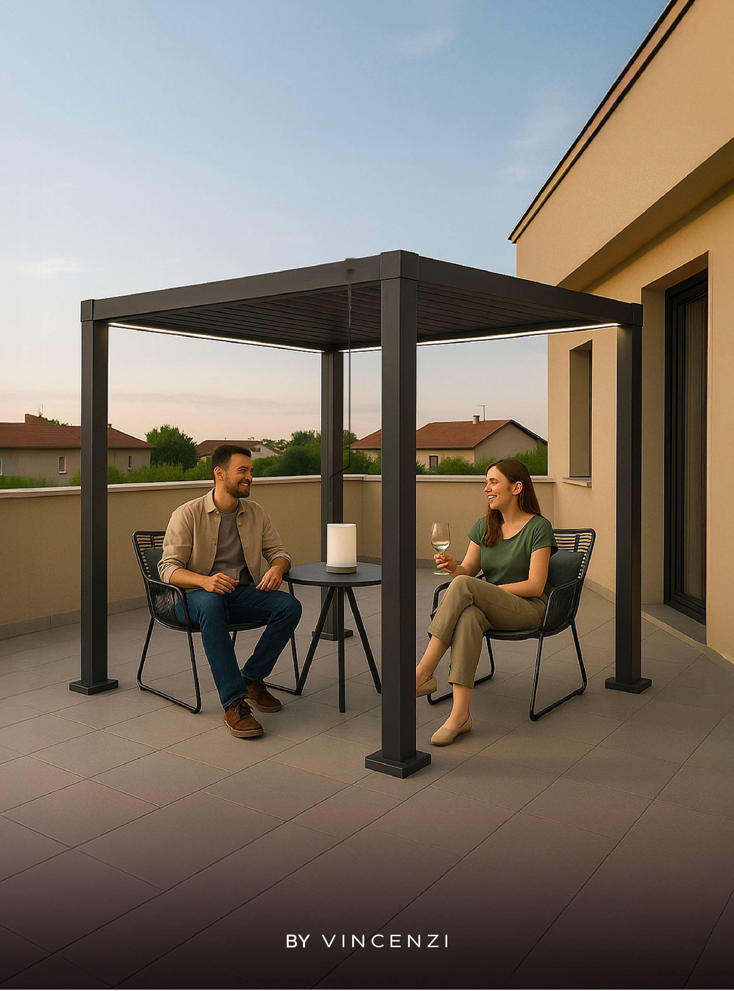 Pérgola Bioclimática 3x3 mts Arcadia Luz Led Solar Vincenzi-4