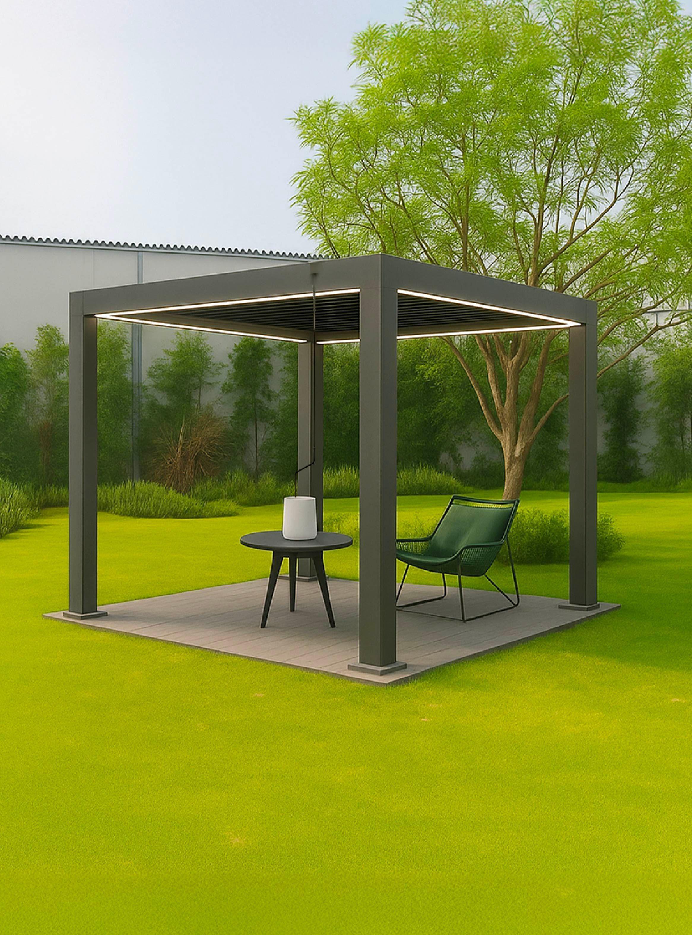 Pérgola Bioclimática 3x3 mts Arcadia Luz Led Solar Vincenzi-5