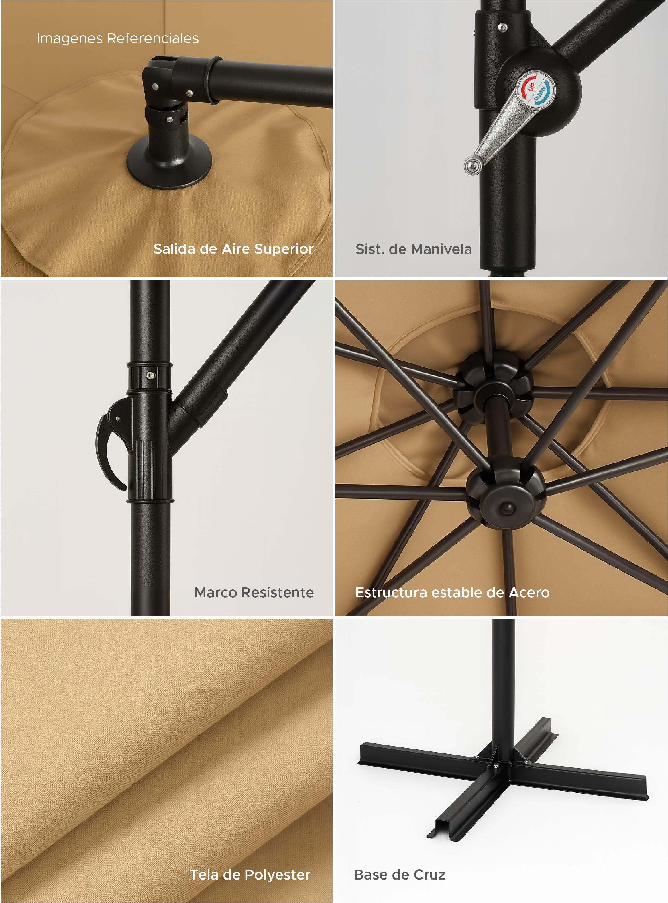 Quitasol sombrilla lateral terraza 3x3 sin base Khaki -5