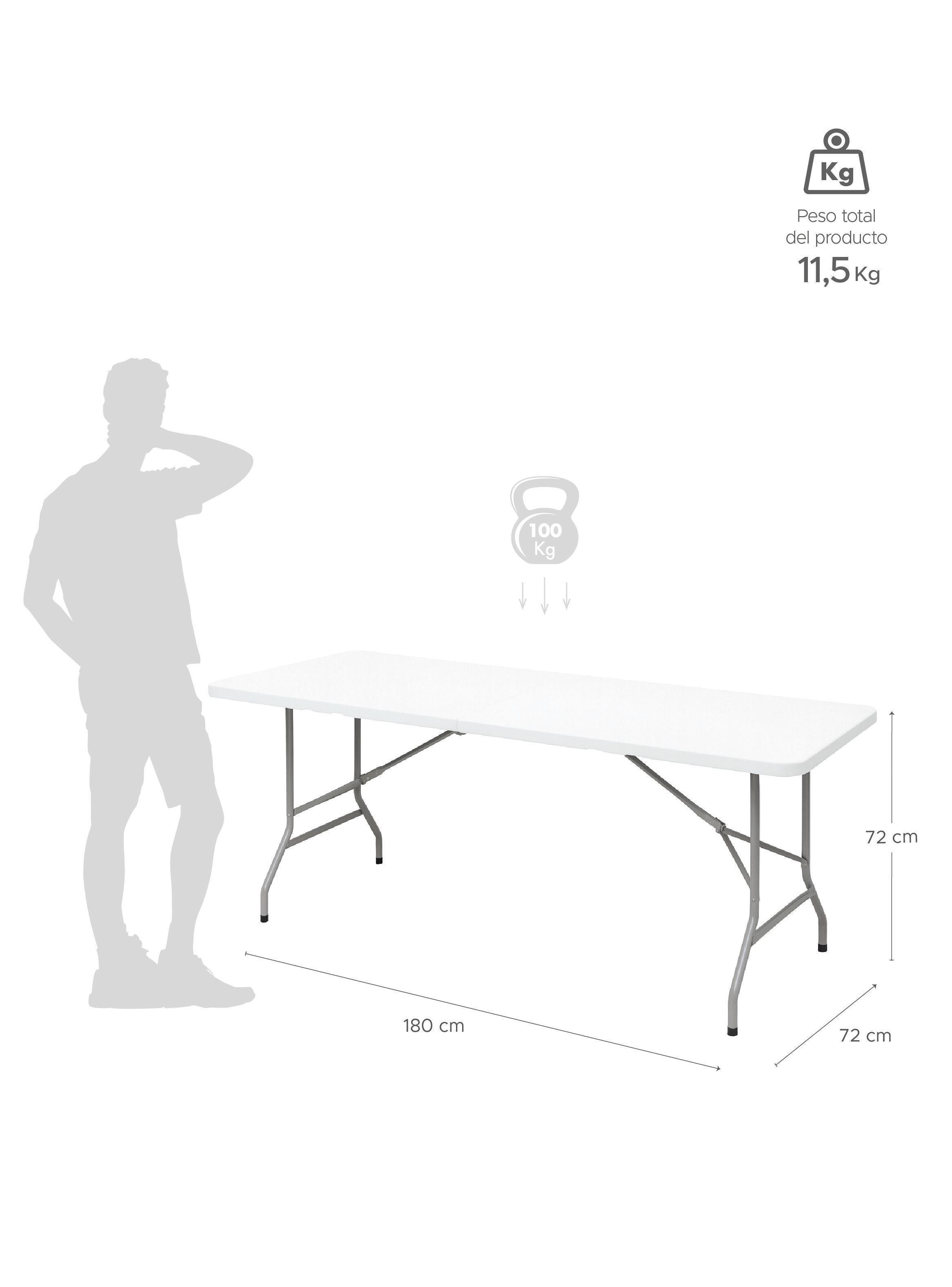 Mesa Plegable Tipo Maleta Blanca 180x72x72 cm Vincenzi-1