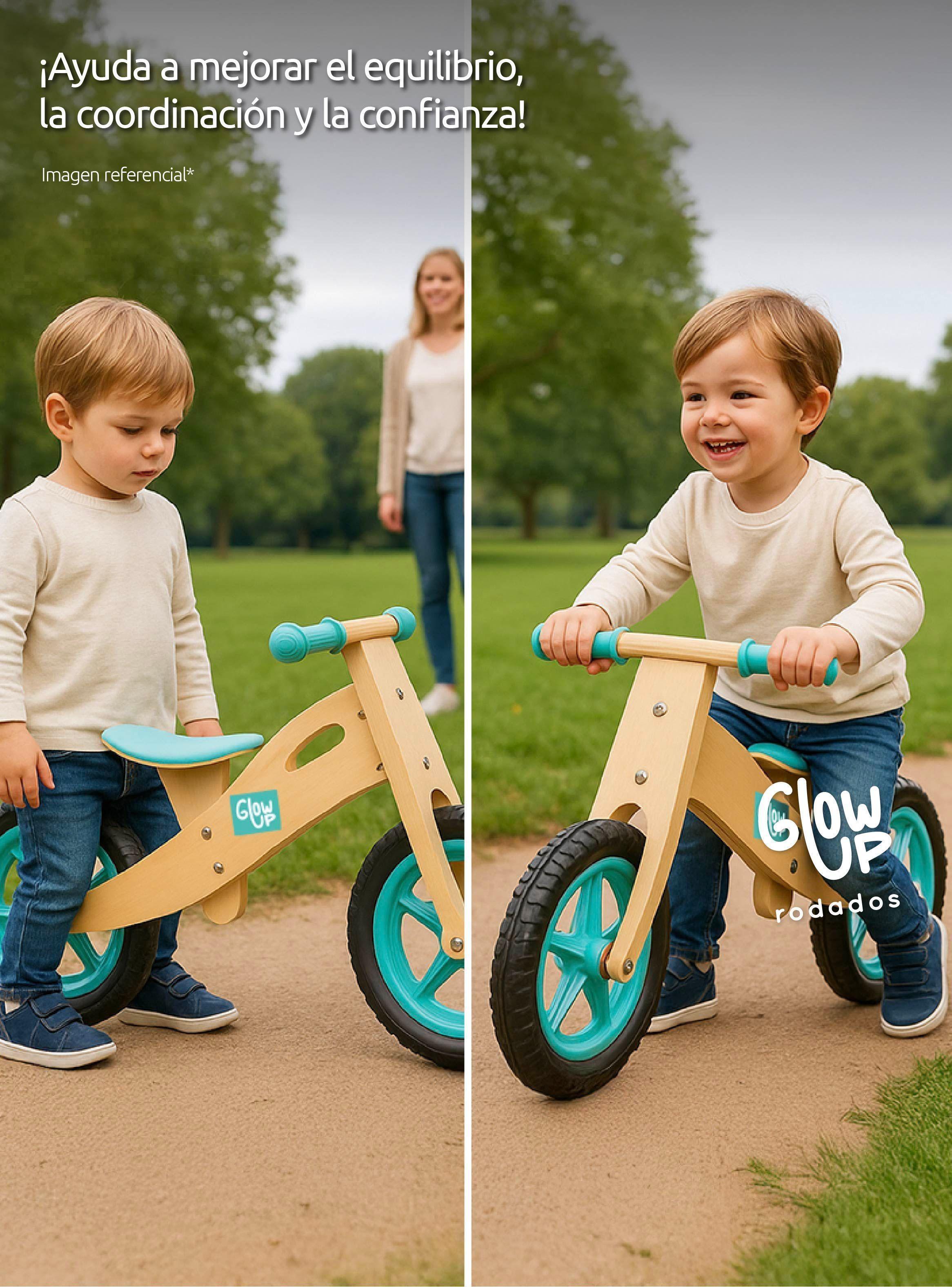 Bicicleta De Aprendizaje De Madera Celeste para niños de 2 a 6 años-6