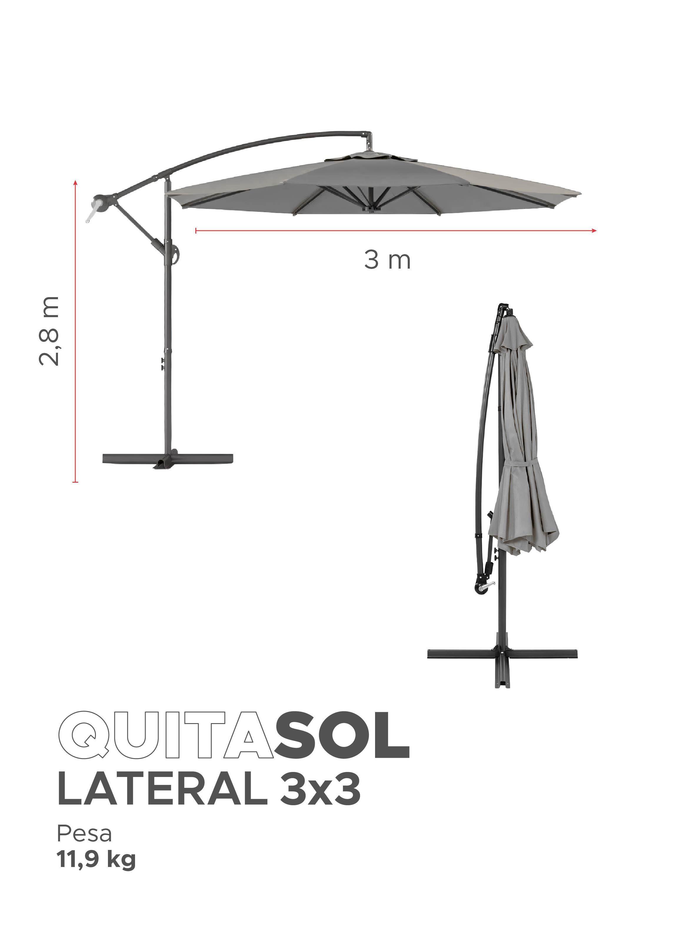 Quitasol Lateral 3x3mt Sombrilla Terraza Sol Lluvia Gris Vincenzi-2