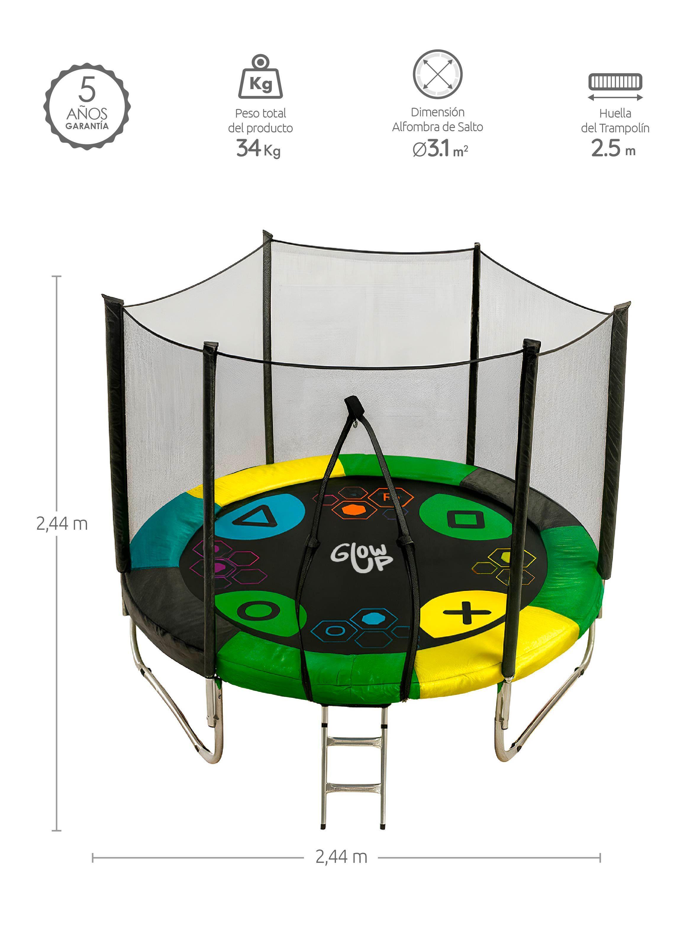 Cama Elástica 2,44 mts 8ft Glowup + Escalera Edición Gamer Exclusiva P-1