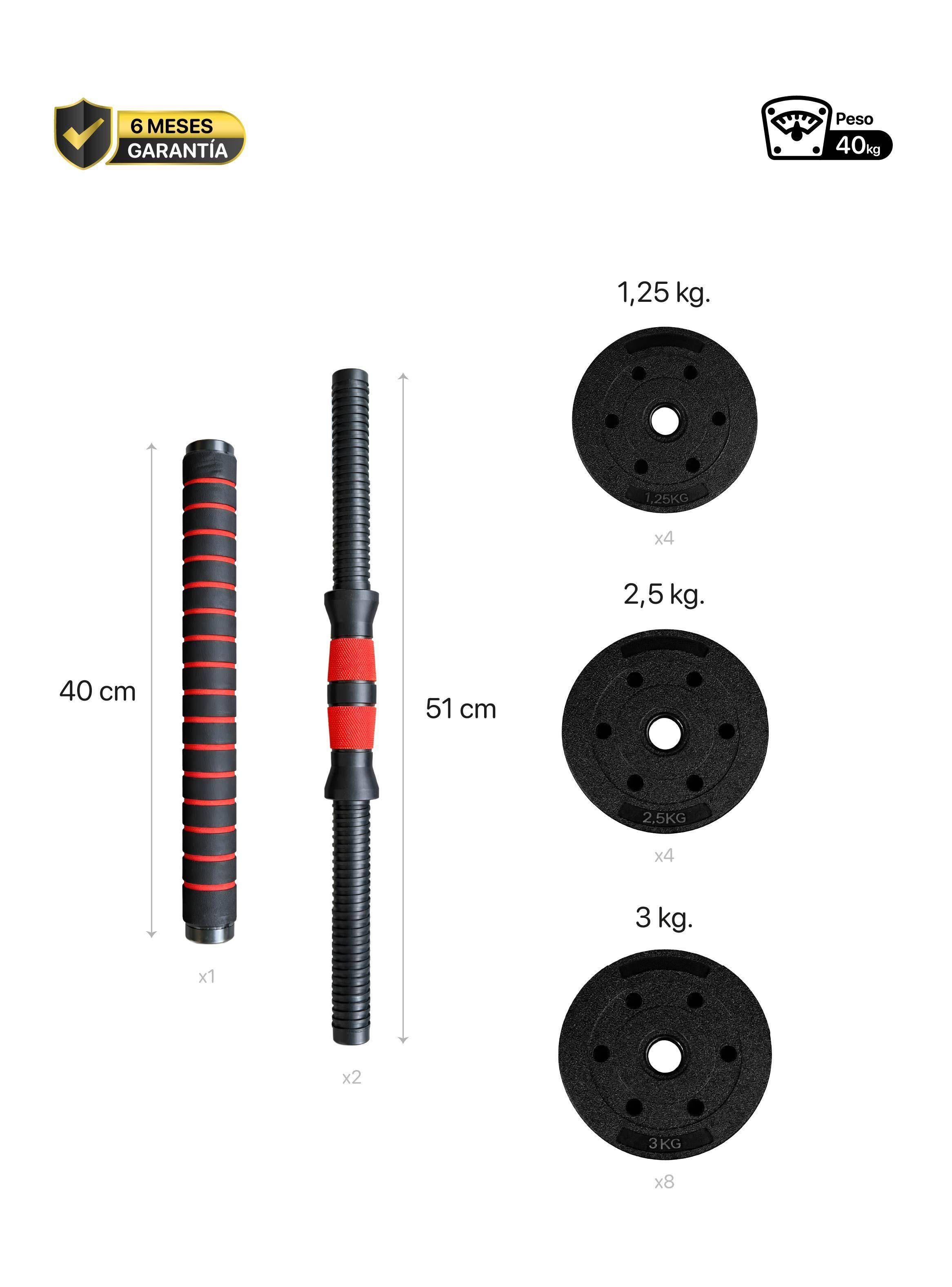 Set Mancuernas con Barra Ajustable 40Kg K-FIT-1