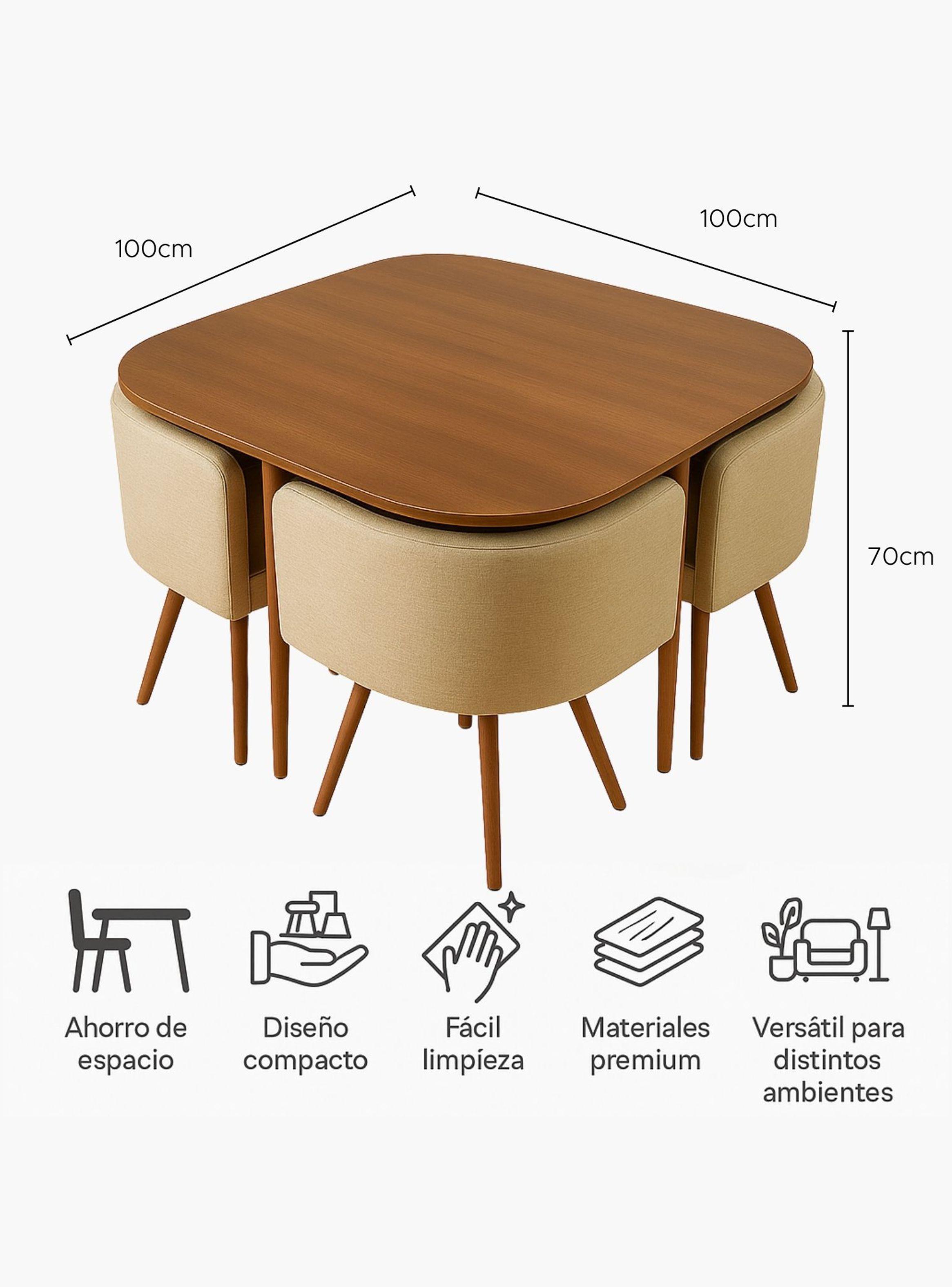 Juego de Comedor con 4 sillas Beige Vincenzi-1