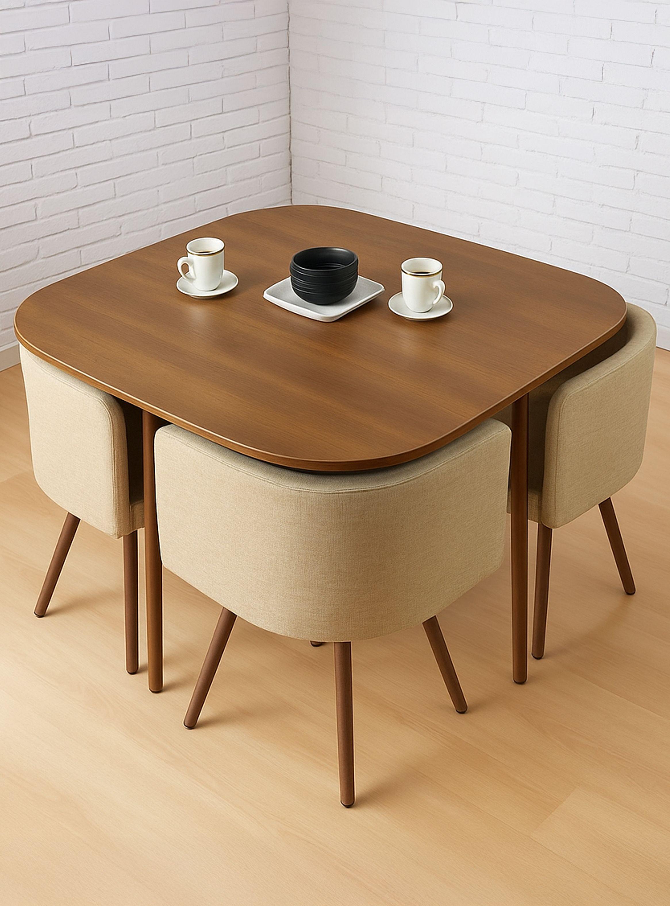 Juego de Comedor con 4 sillas Beige Vincenzi-5