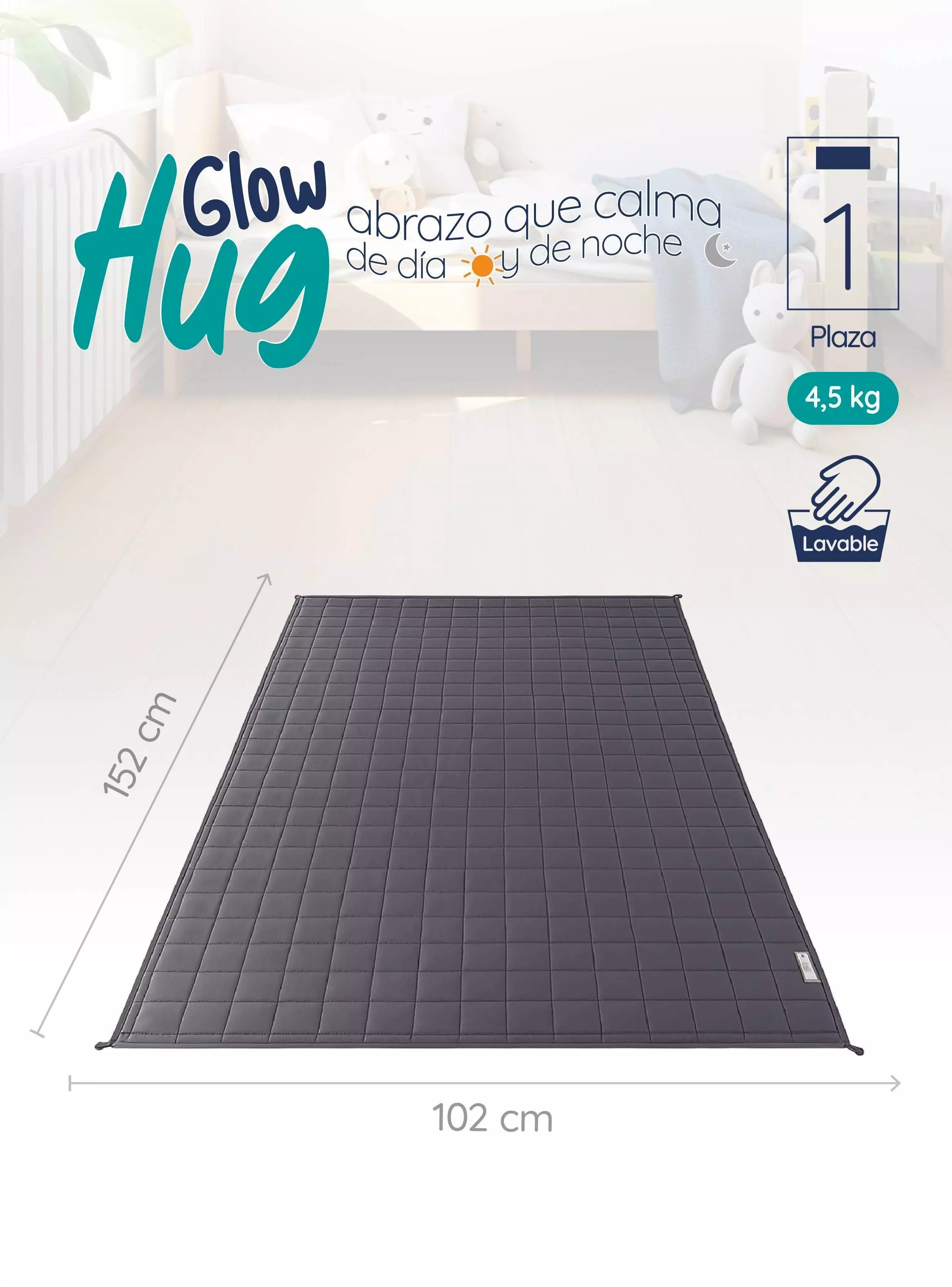 Manta de gravedad niños Gris 4,5K 152x102 cm Manta de Peso GlowUp-2
