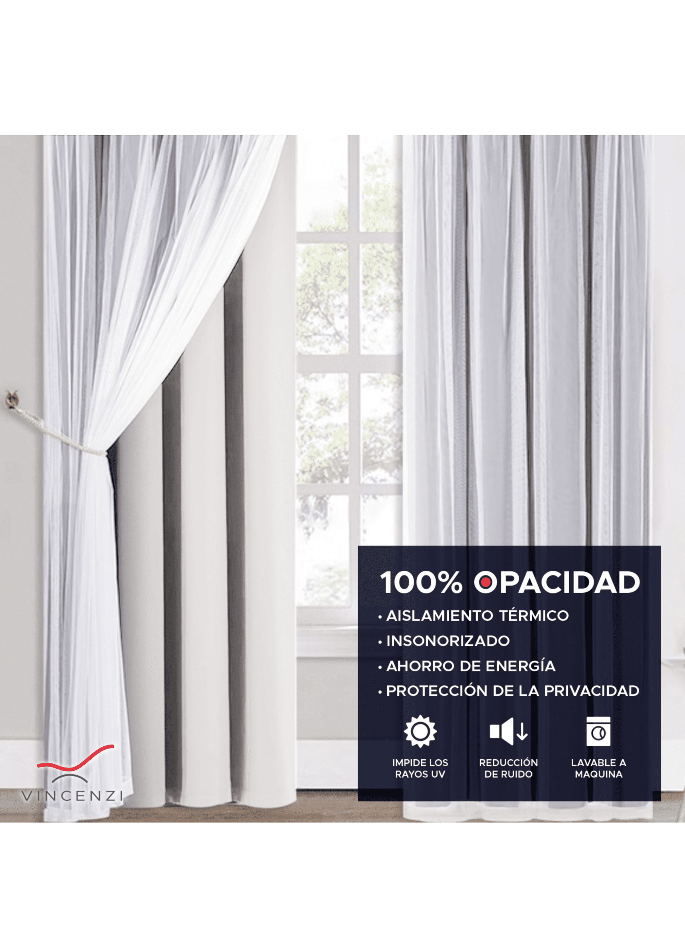 Pack Cortina de Tela Blackout + Velo Vincenzi 140x220 Blanca-2