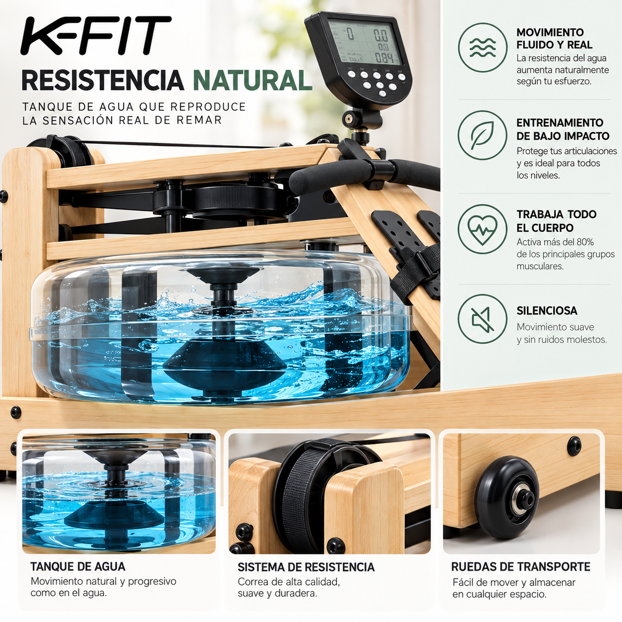 Máquina Remadora Bogadora de Agua Valent K-Fit-4