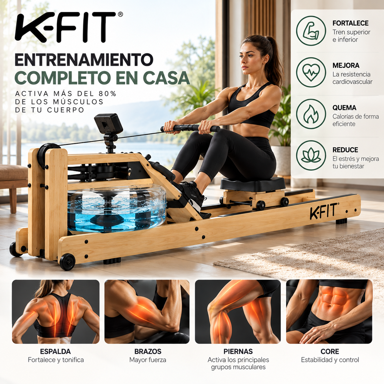 Máquina Remadora Bogadora de Agua Valent K-Fit-2