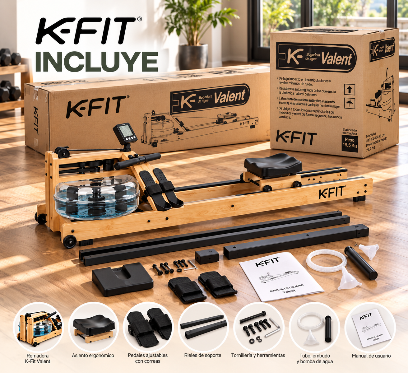 Máquina Remadora Bogadora de Agua Valent K-Fit-5