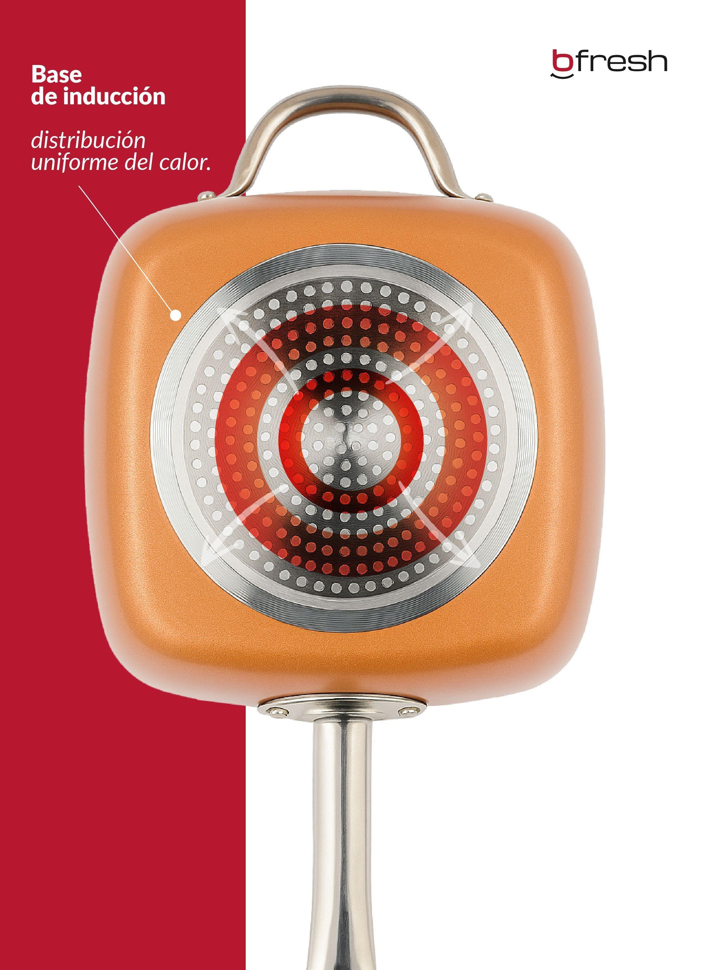 Sartén Cuadrado Antiadherente Cobre Set 4 ollas todo en uno Bfresh-4