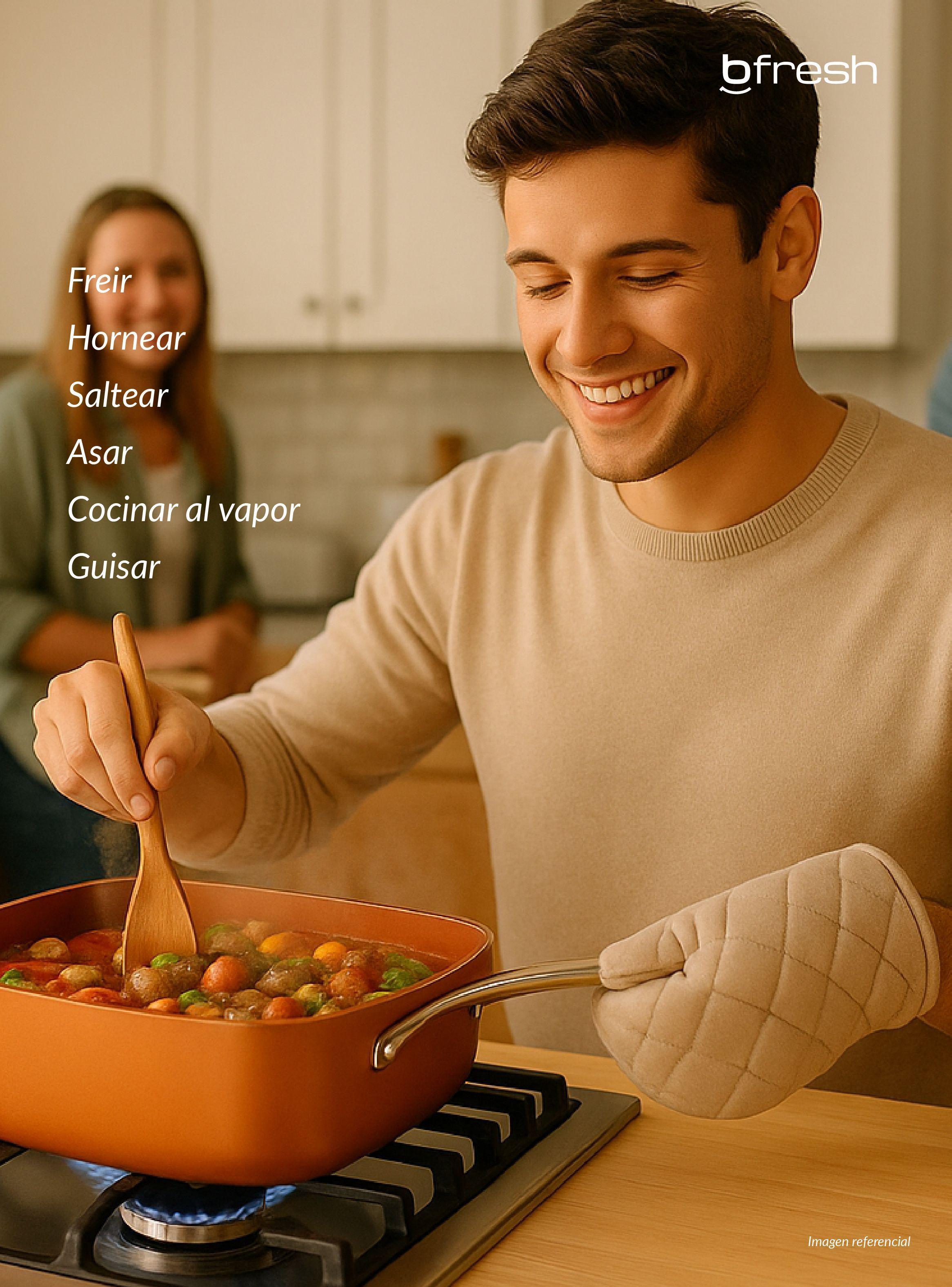 Sartén Cuadrado Antiadherente Cobre Set 4 ollas todo en uno Bfresh-7