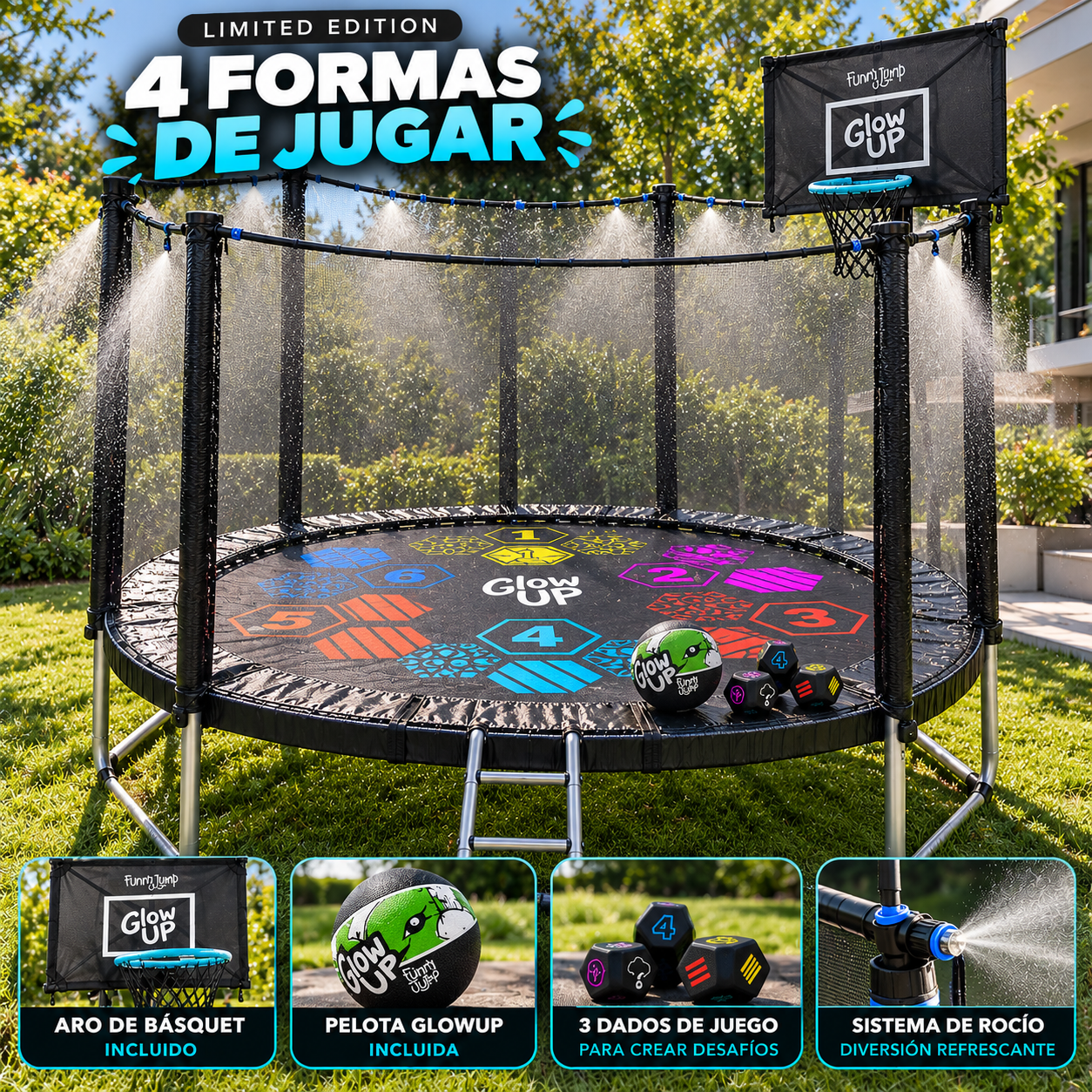 Cama Elástica 10ft 3,05 mts GlowUp Edición Especial con Juegos Malla y escalera-2