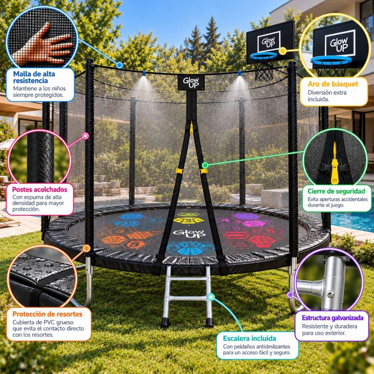 Cama Elástica 10ft 3,05 mts GlowUp Edición Especial con Juegos Malla y escalera-3