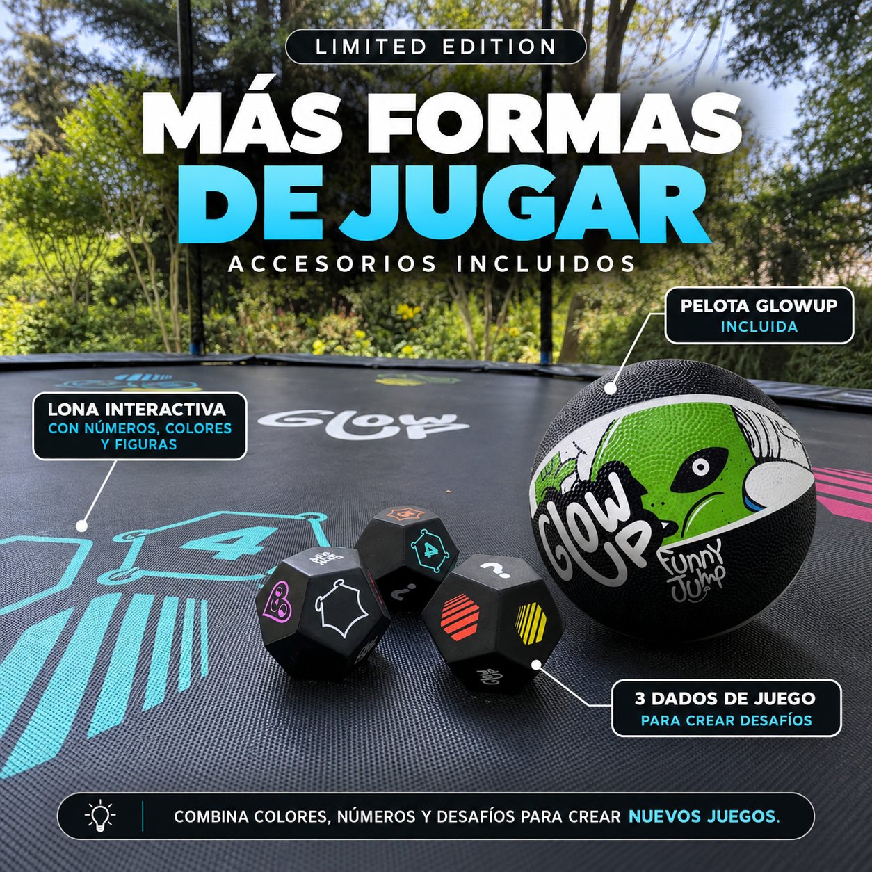 Cama Elástica 10ft 3,05 mts GlowUp Edición Especial con Juegos Malla y escalera-5