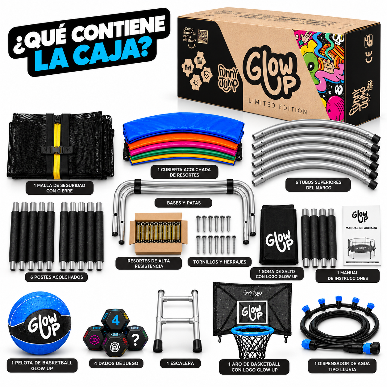 Cama Elástica 10ft 3,05 mts GlowUp Edición Especial con Juegos Malla y escalera-6