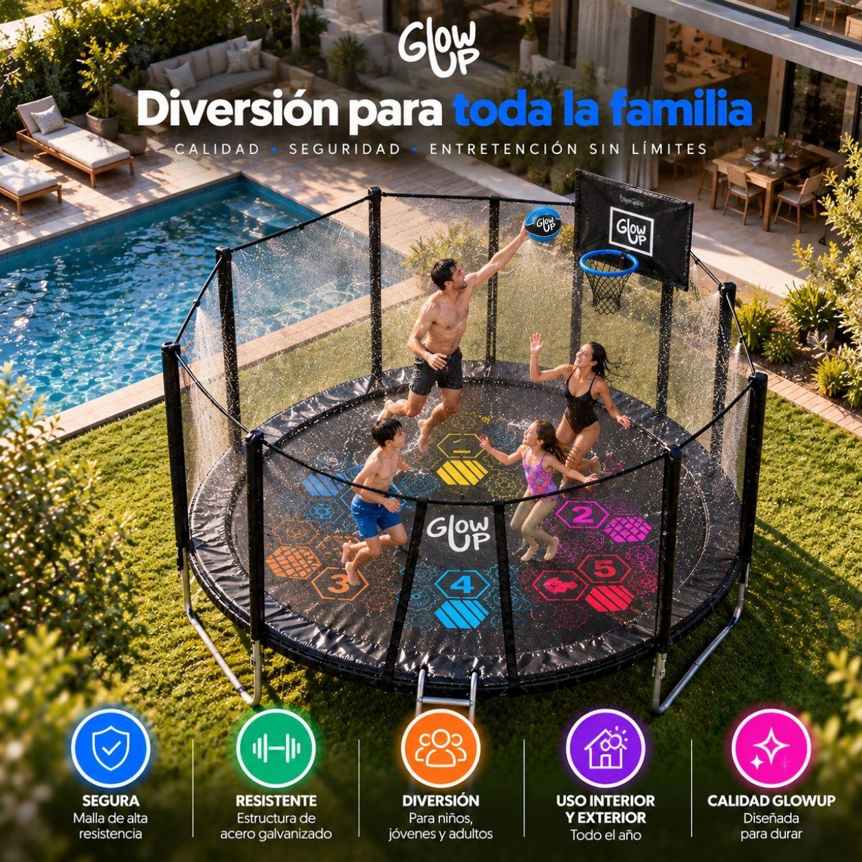 Cama Elástica 10ft 3,05 mts GlowUp Edición Especial con Juegos Malla y escalera-7