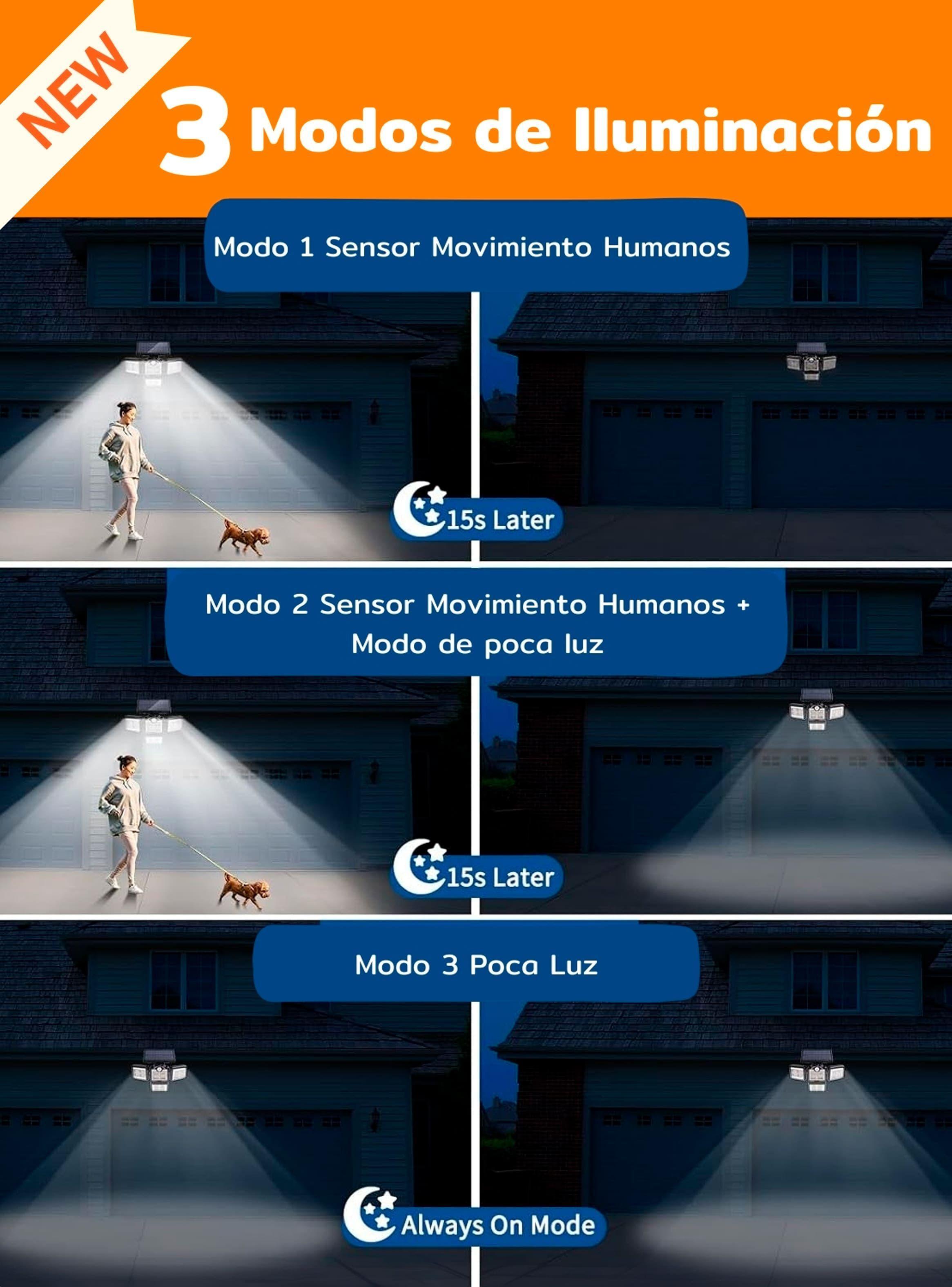 Foco led solar exterior 4 direcciones sensor control luz cálida-5